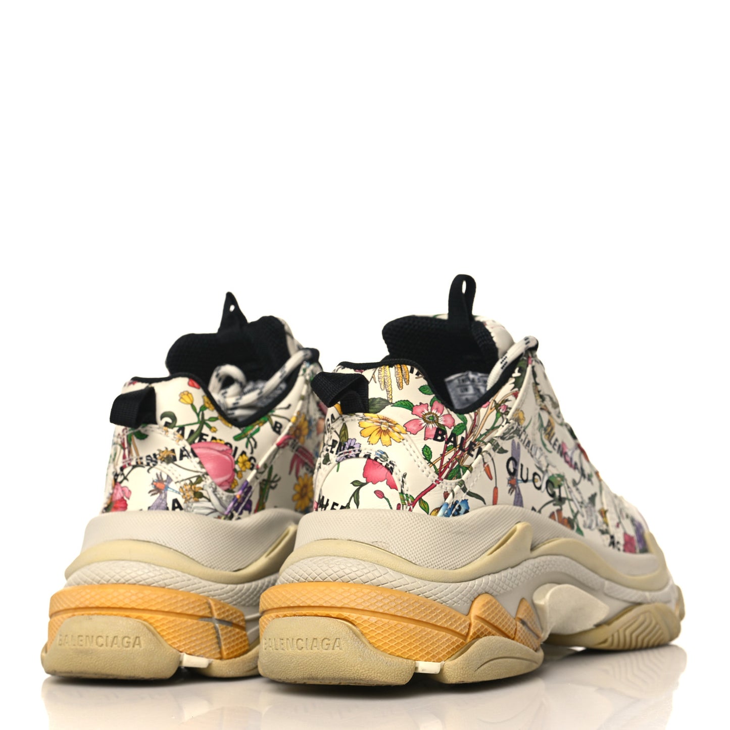 X GUCCI Fabric Allover Logo Flora Print Womens Triple S Sneakers 38 Multicolor White