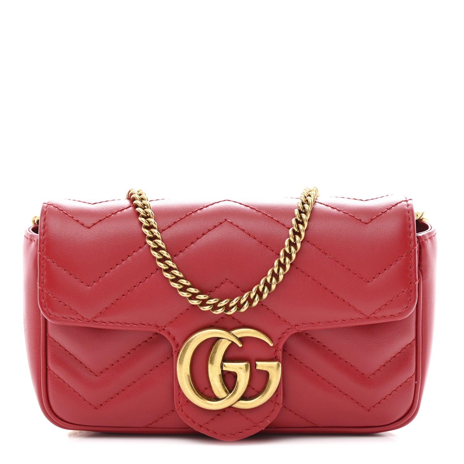 Gucci Calfskin Matelasse Super Mini GG Marmont Shoulder Bag Hibiscus Red 1 of 11