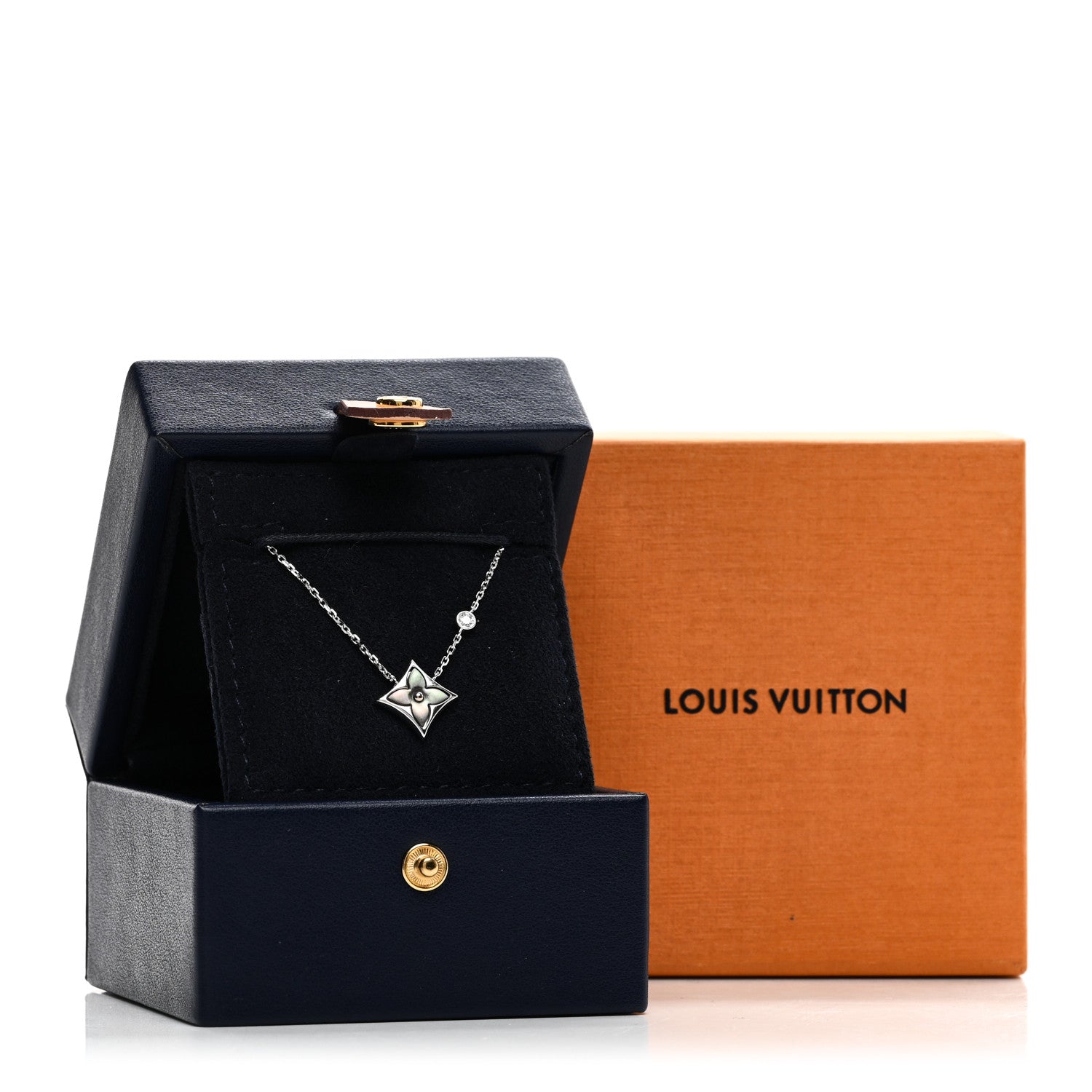 Louis Vuitton 18K White Gold Diamond Grey Mother of Pearl Color Blossom BB Star Pendant Necklace 6 of 6