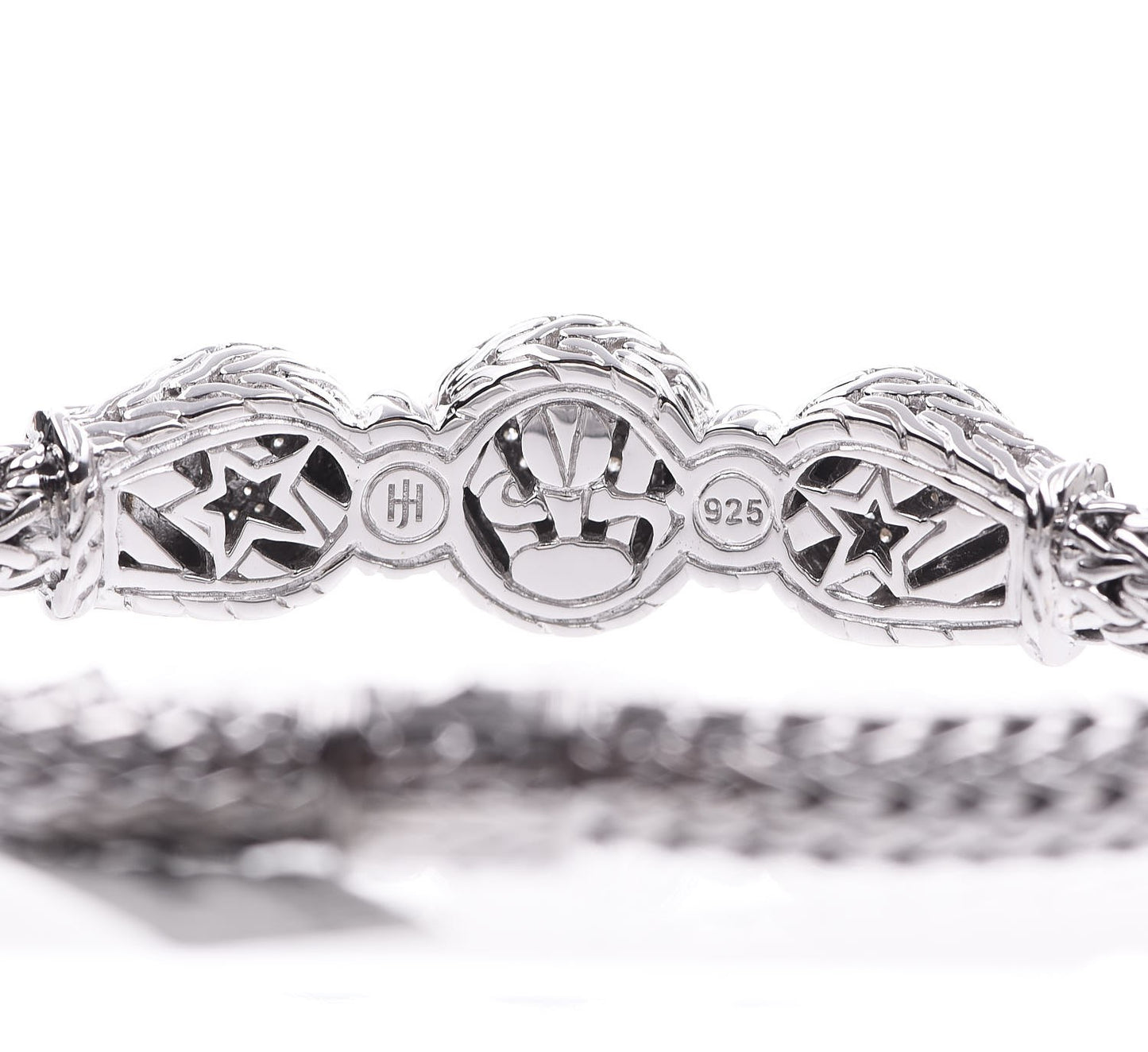 Sterling Silver Pave Diamond Round Trio Station Bracelet