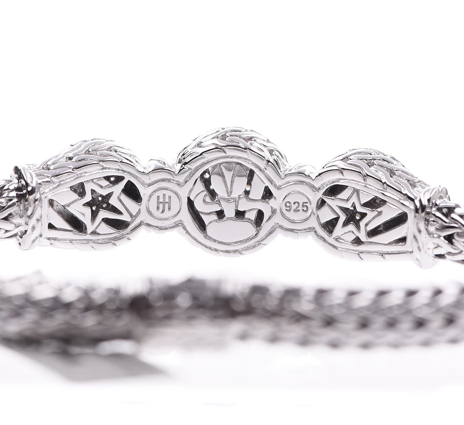 John Hardy Sterling Silver Pave Diamond Round Trio Station Bracelet 3 of 5