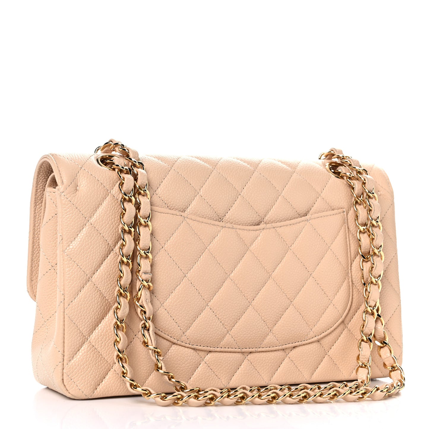 Caviar Quilted Medium Double Flap Beige Clair