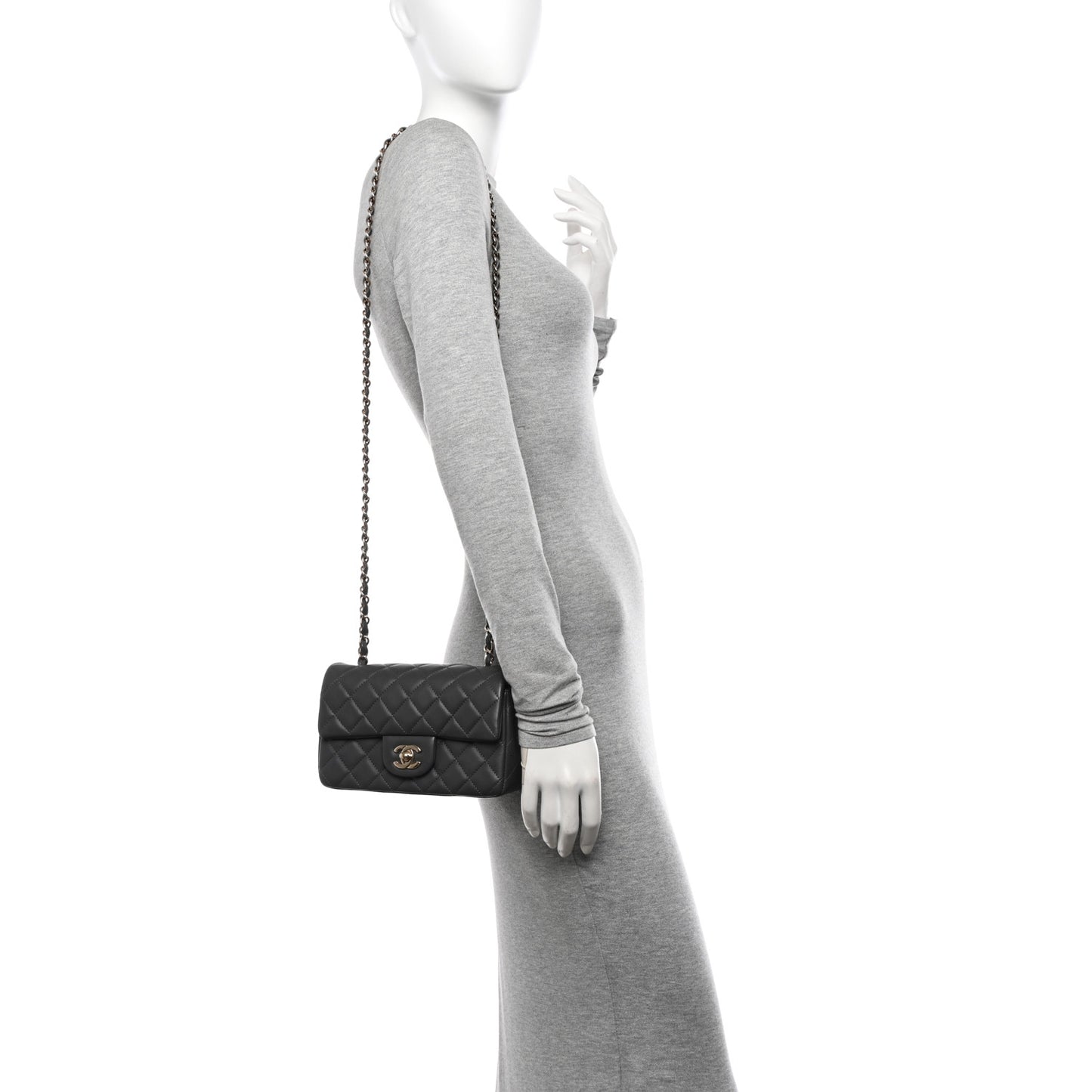 Lambskin Quilted Mini Rectangular Flap Dark Grey