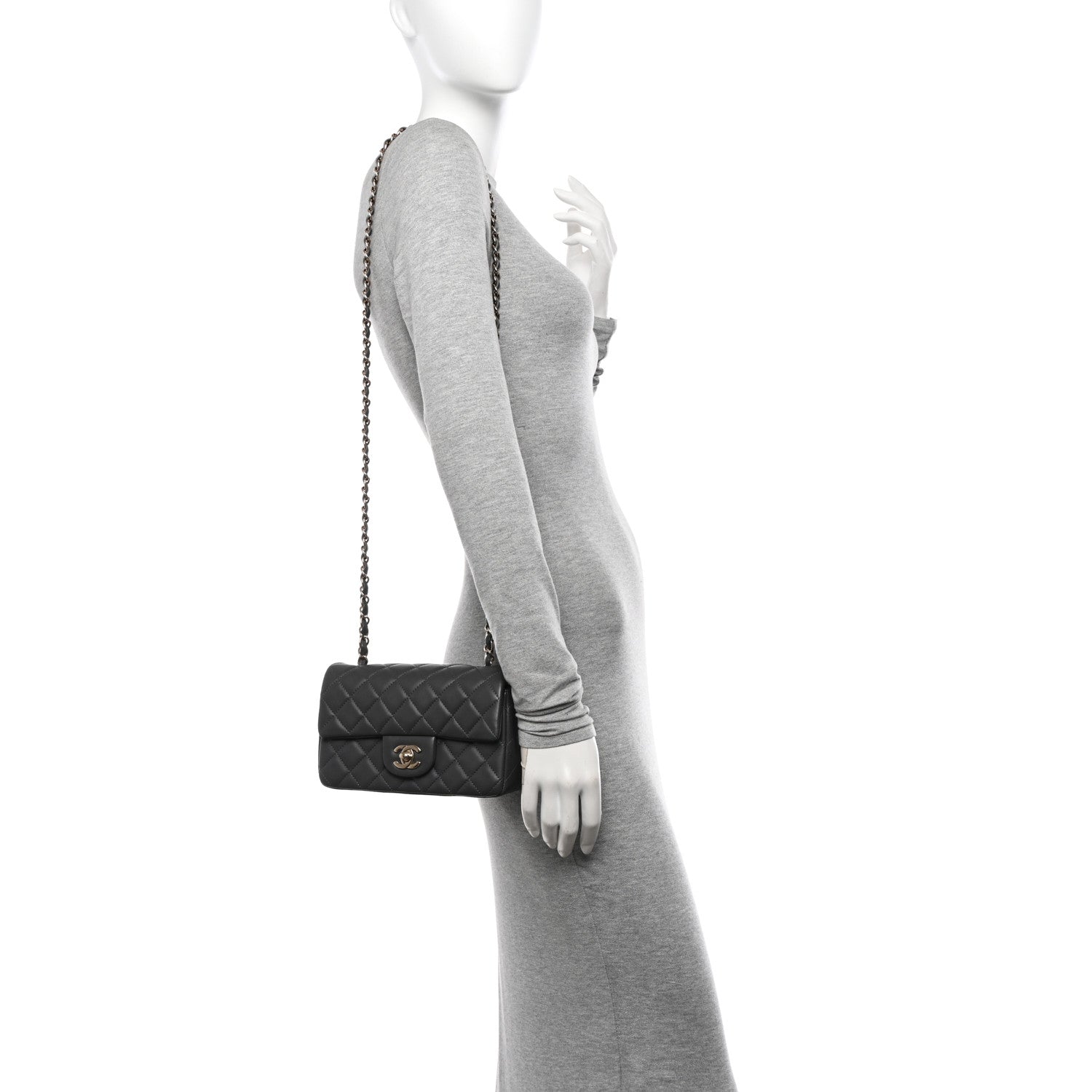Chanel Lambskin Quilted Mini Rectangular Flap Dark Grey 2 of 11