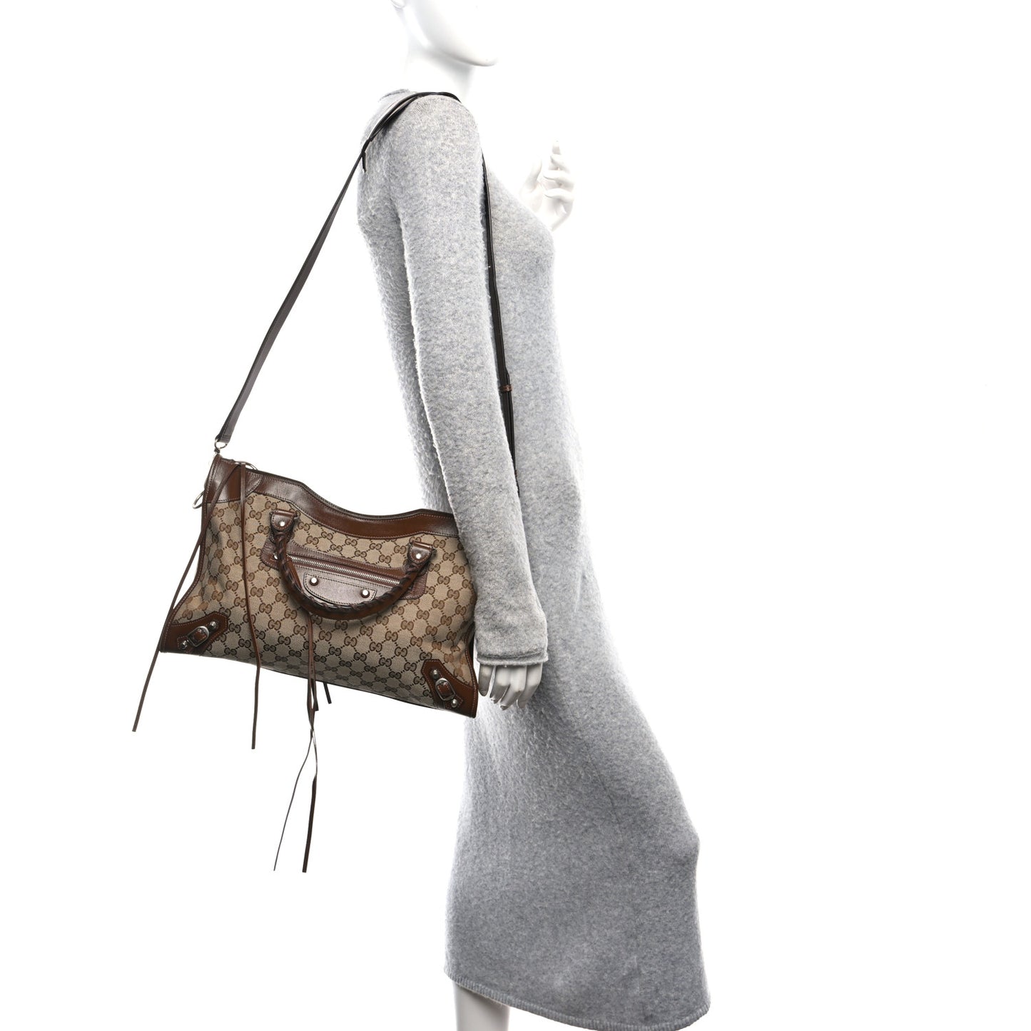 X GUCCI GG Monogram Azalea Calfskin Neo Classic Silver Hardware Medium City Beige Ebony Brown Sugar