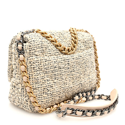 Chanel Tweed Quilted Medium Chanel 19 Flap Ecru Black 3 of 10
