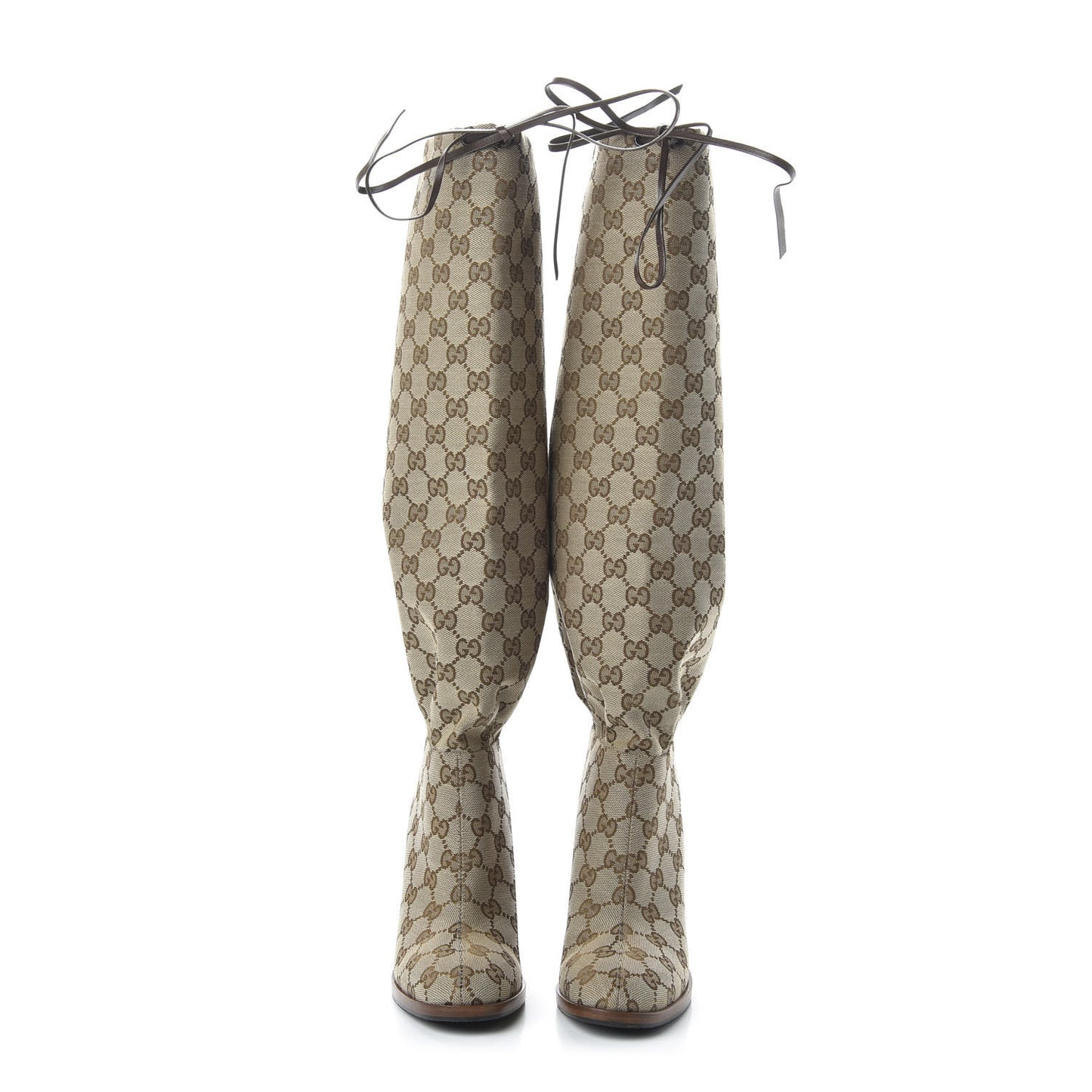 Monogram Lisa Mid Heel Boots 36 Beige Ebony