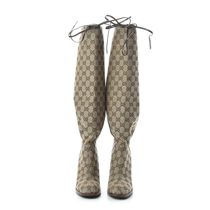 Gucci Monogram Lisa Mid Heel Boots 36 Beige Ebony 2 of 6