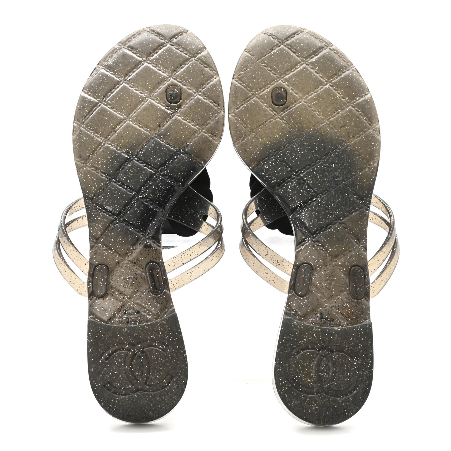 Glitter Jelly Camellia Thong Sandals 37 Black