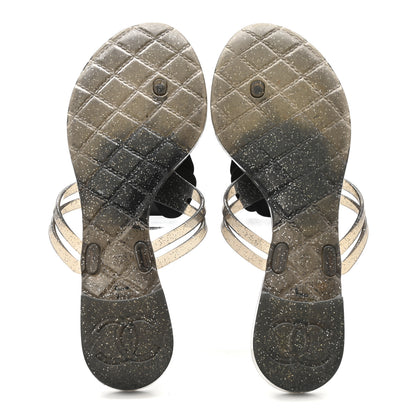 Chanel Glitter Jelly Camellia Thong Sandals 37 Black 6 of 8