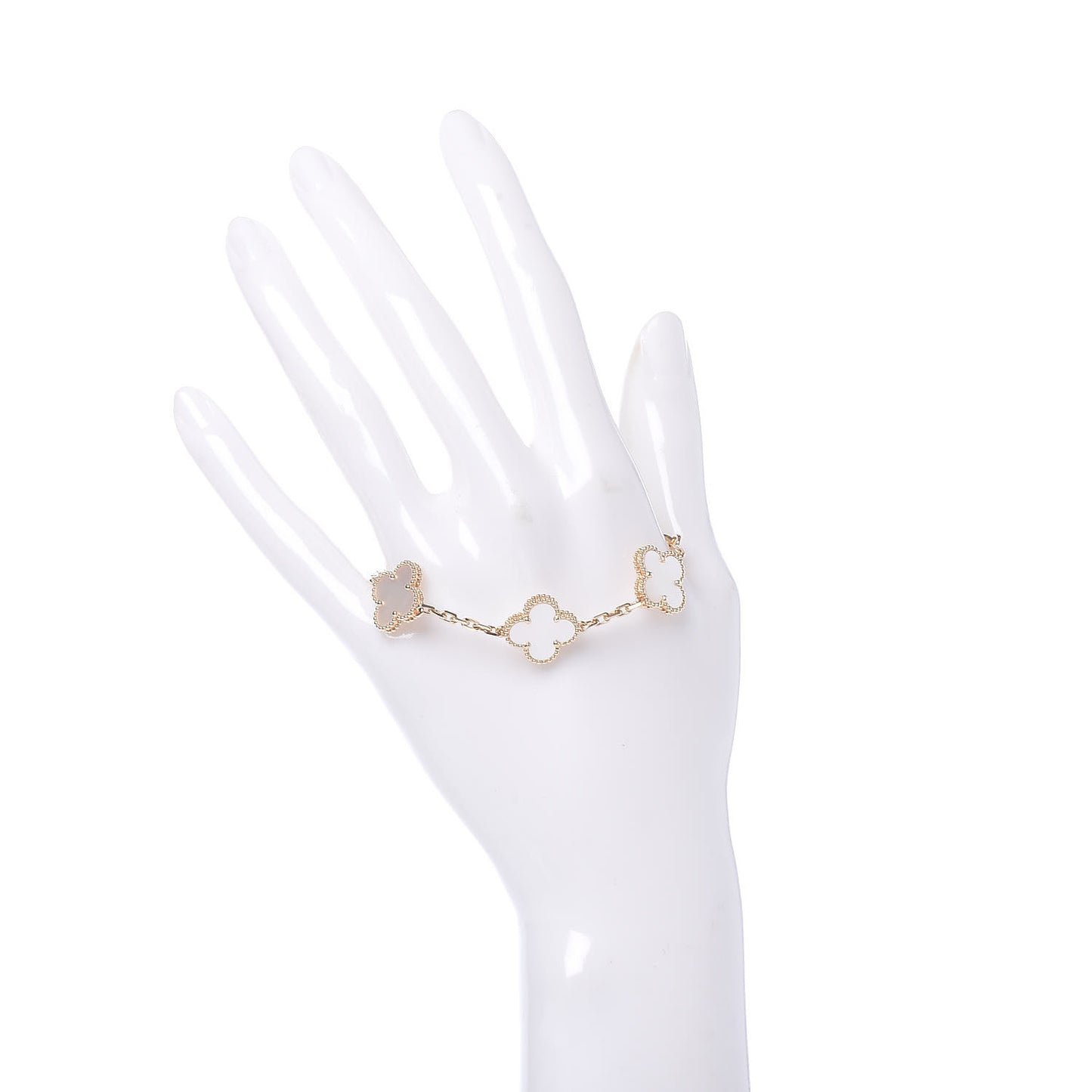 18K Yellow Gold Mother of Pearl 5 Motifs Vintage Alhambra Bracelet