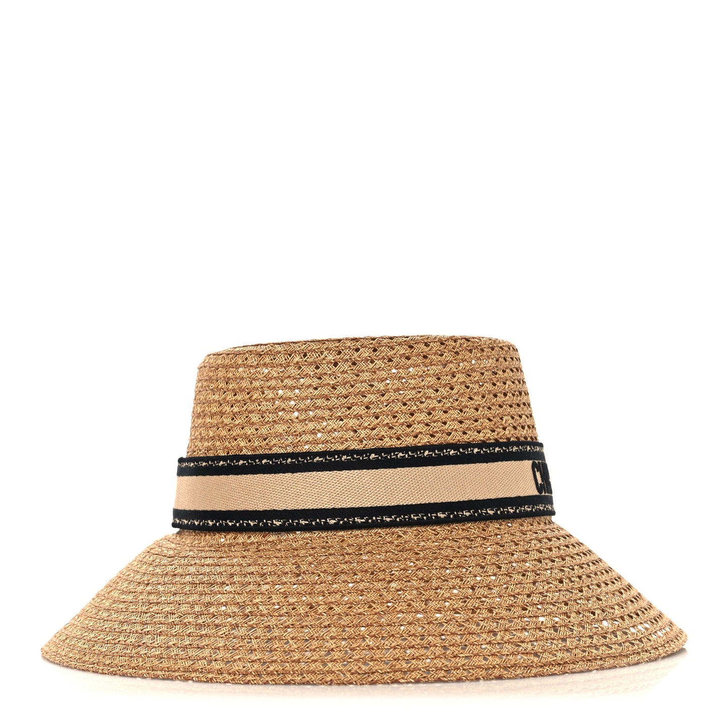 Straw Embroidered D-Bobby Large Brim Hat 56 Natural