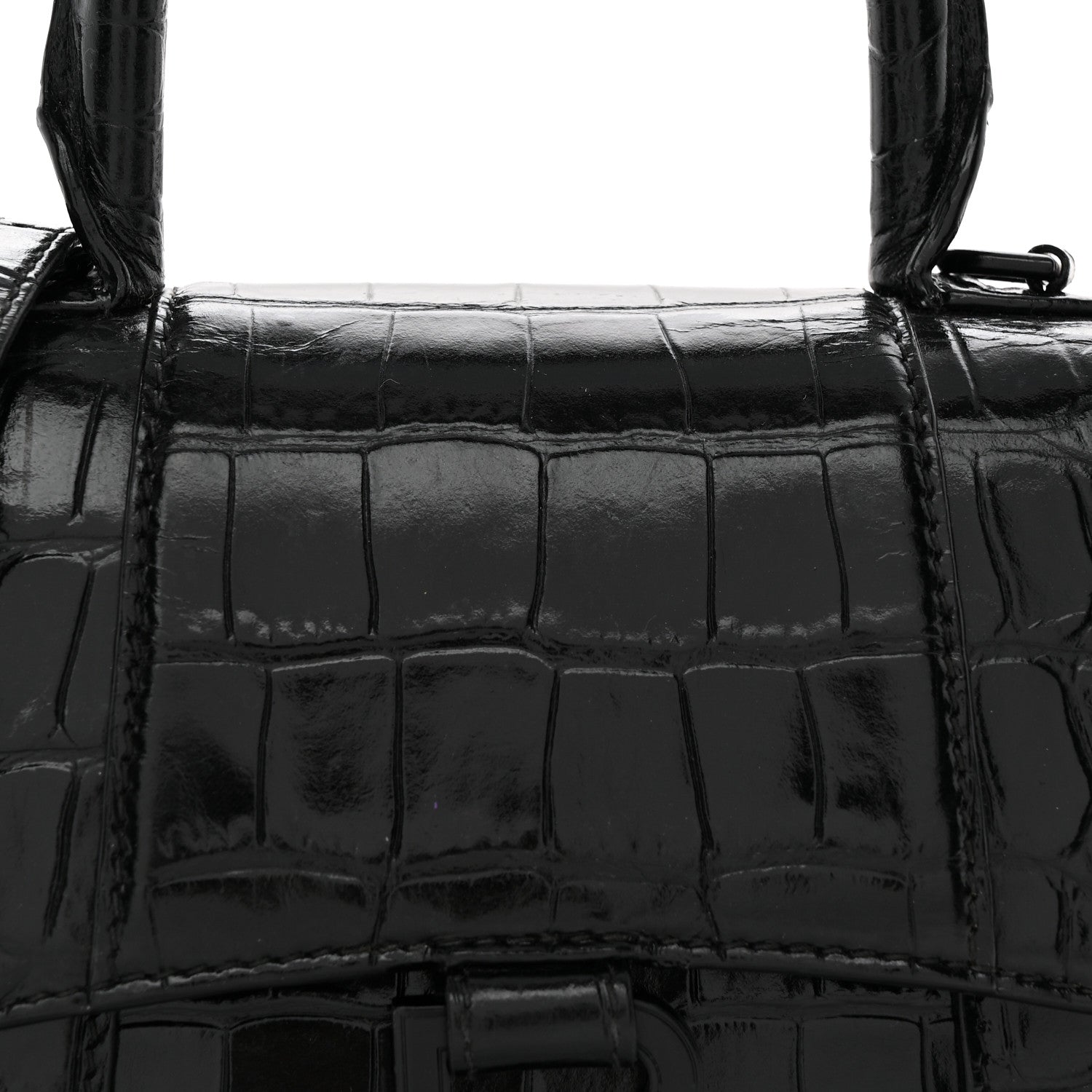 Balenciaga Shiny Calfskin Monochrome Crocodile Embossed Hourglass Top Handle Bag XS Black 9 of 17
