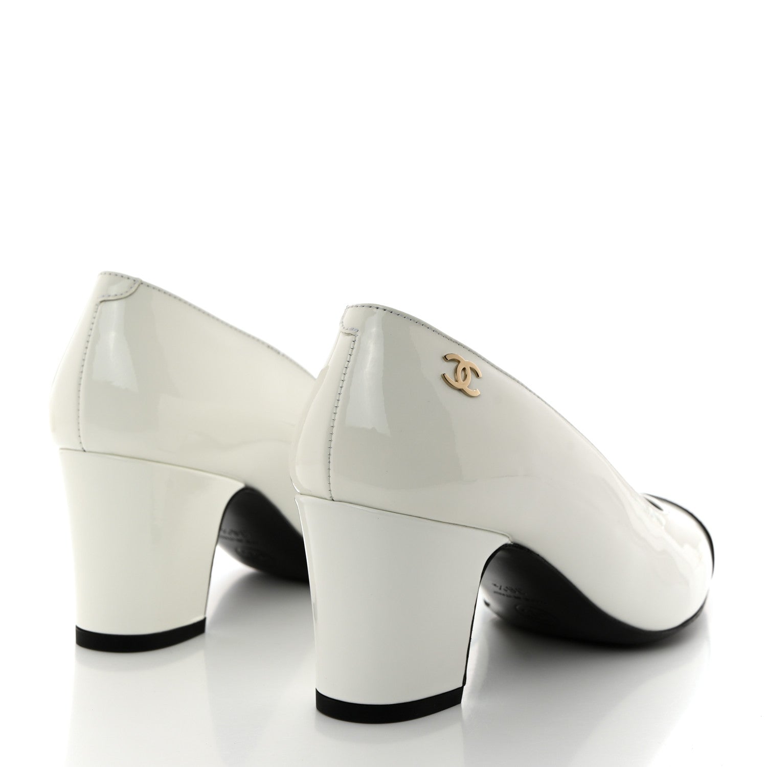 Chanel Patent Calfskin Pumps 36.5 White Black 4 of 9