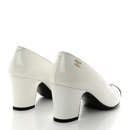 Chanel Patent Calfskin Pumps 36.5 White Black 4 of 9