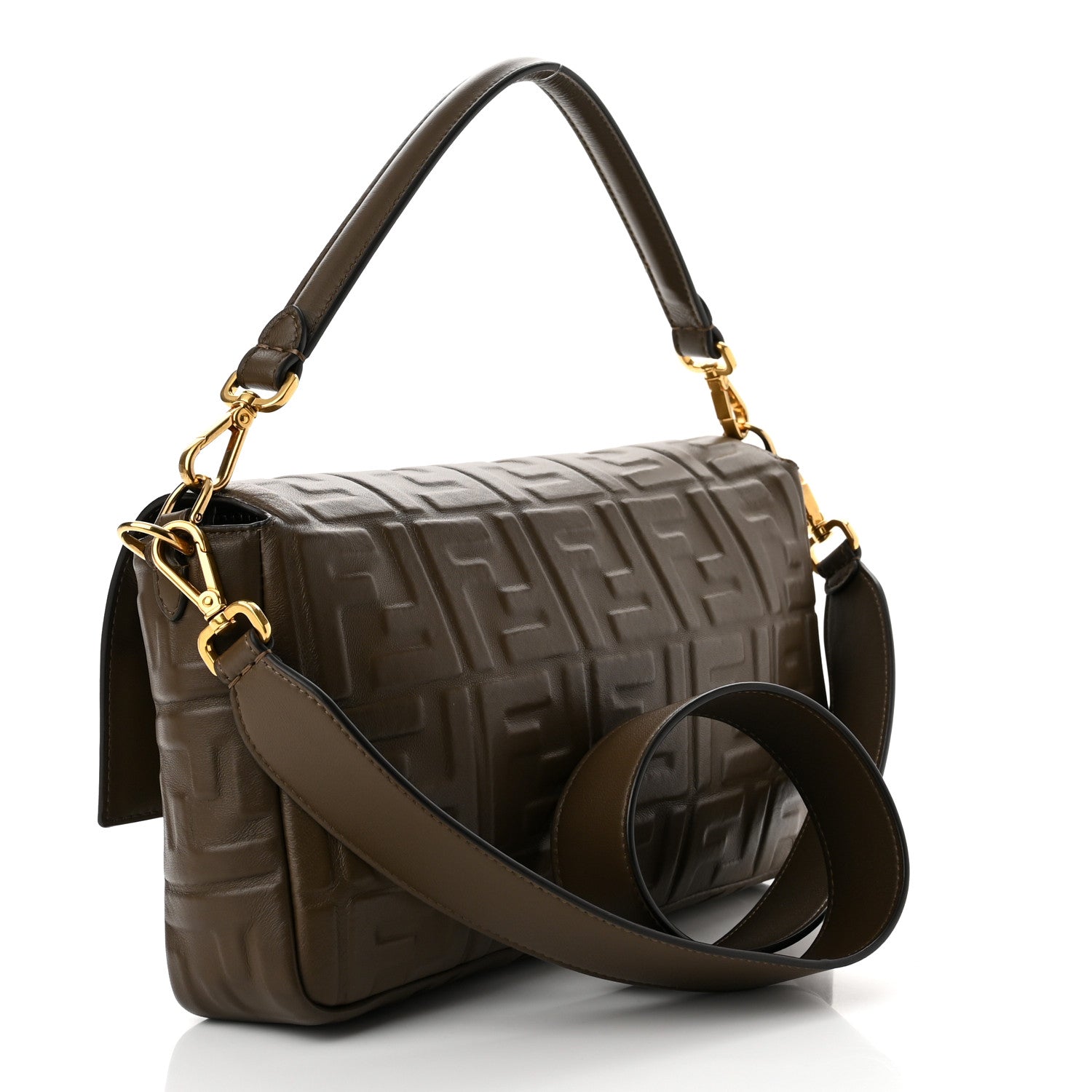 Fendi Nappa FF 1974 Embossed Large Baguette Wood 3 of 10