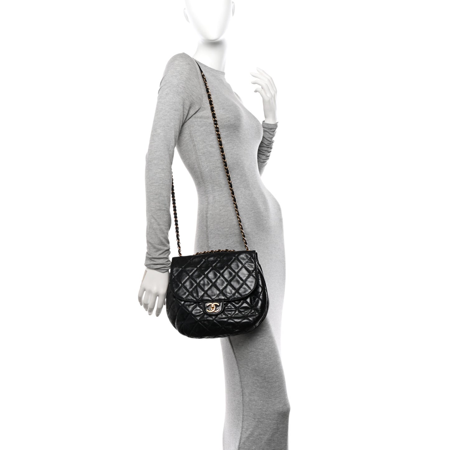 Calfskin Quilted Medium Bubble CC Flap Black