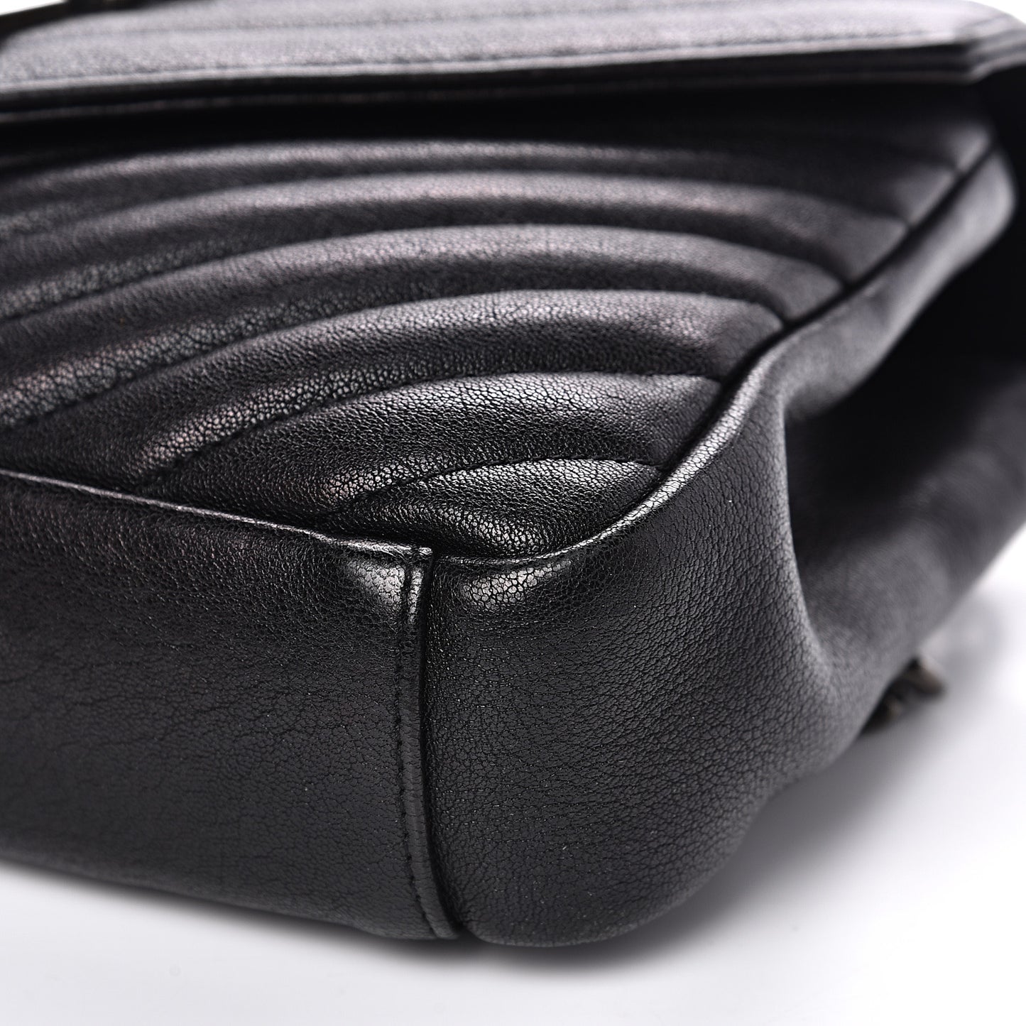 Sheepskin Matelasse Chevron Monogram Medium College Bag Black