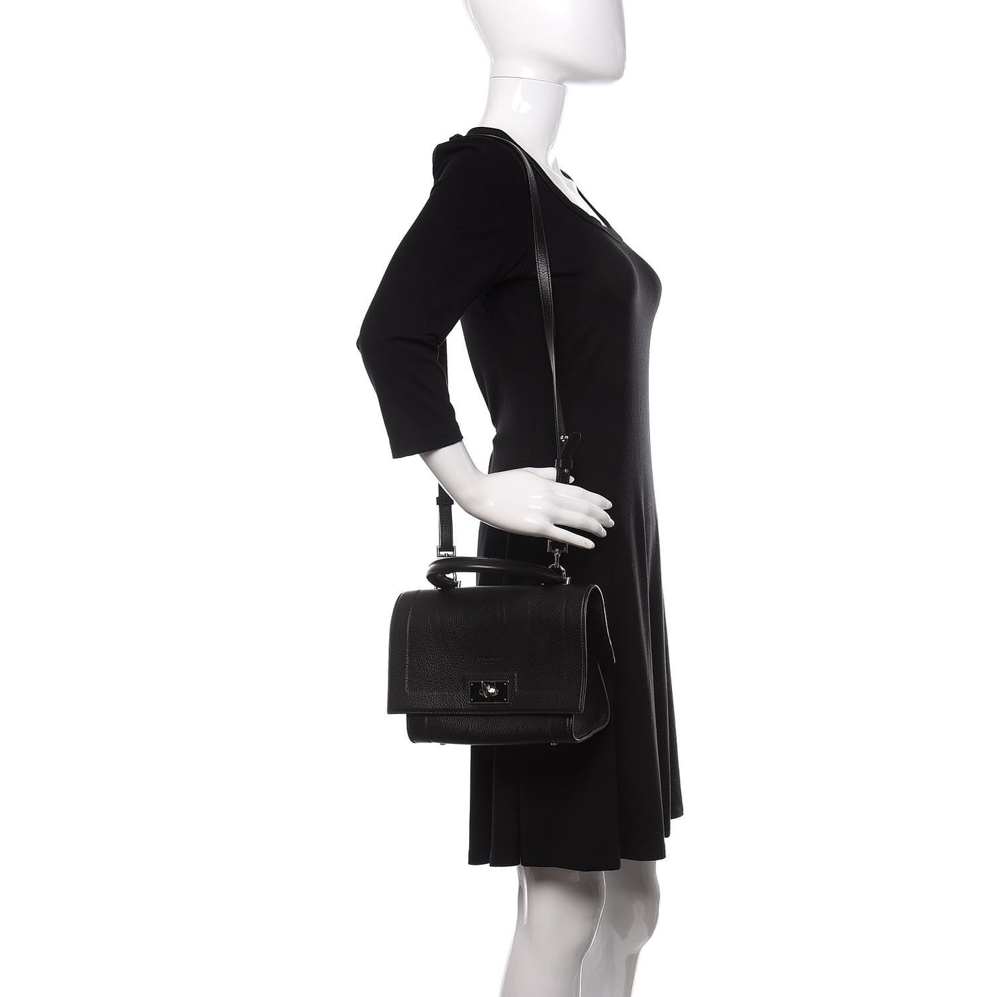 Grained Calfskin Mini Shark Lock Satchel Black