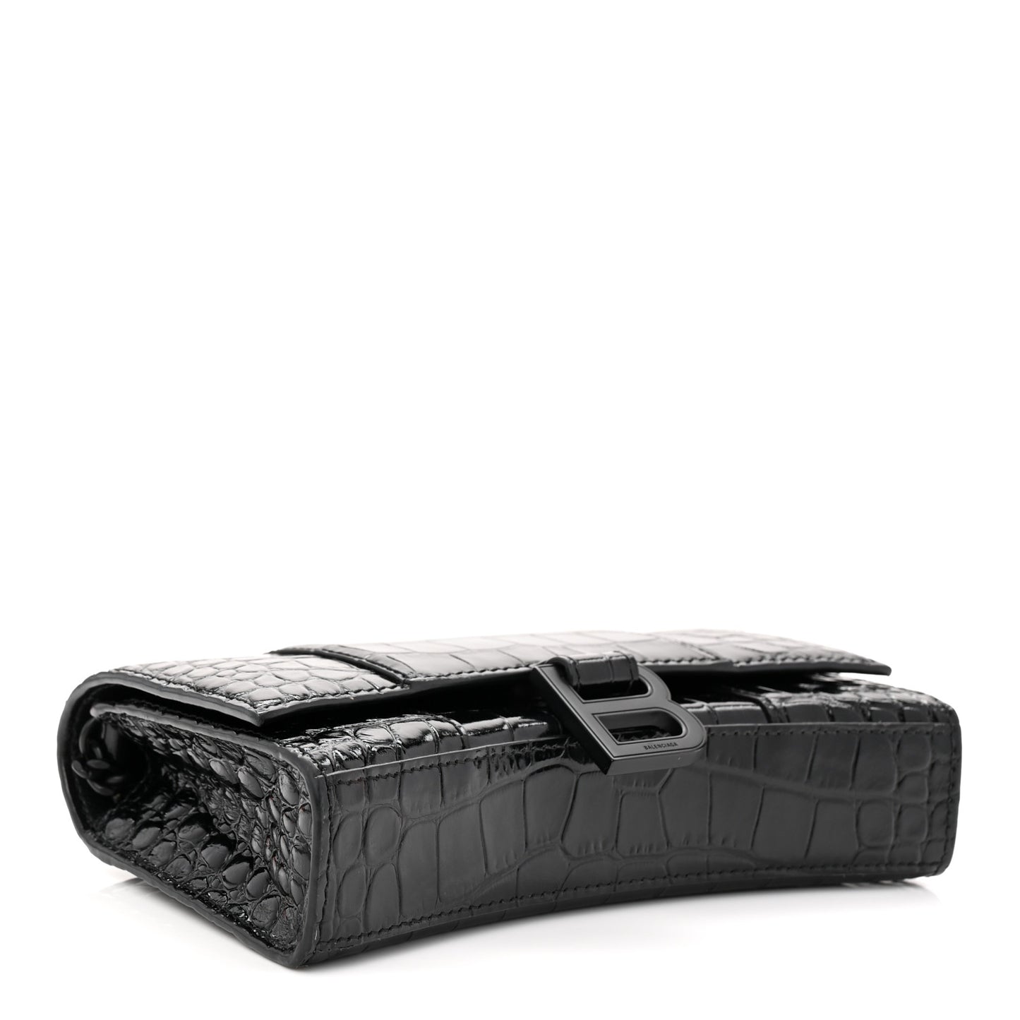 Shiny Calfskin Monochrome Crocodile Embossed Hourglass Chain Bag Black