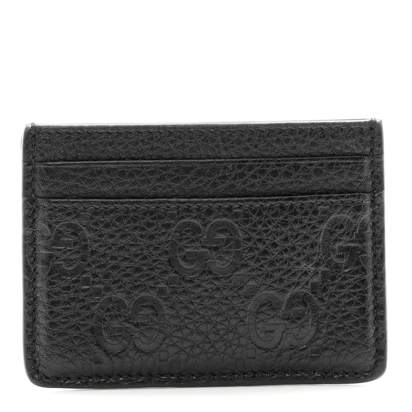 GG Grainy Calfskin Emblem Card Case Black