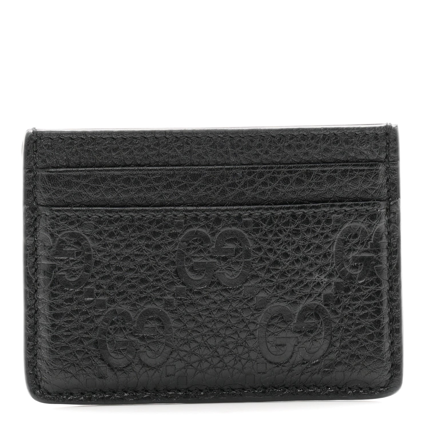Gucci GG Grainy Calfskin Emblem Card Case Black 1 of 7