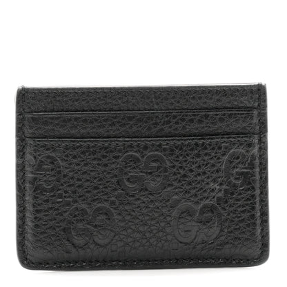 Gucci GG Grainy Calfskin Emblem Card Case Black 1 of 7