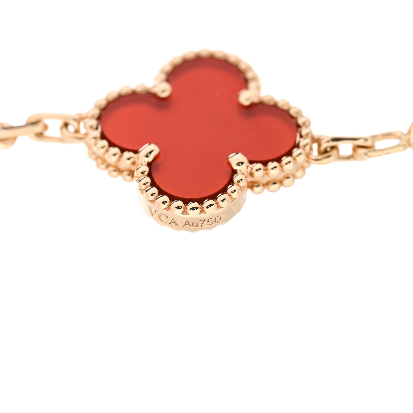 18K Yellow Gold Carnelian 5 Motifs Vintage Alhambra Bracelet