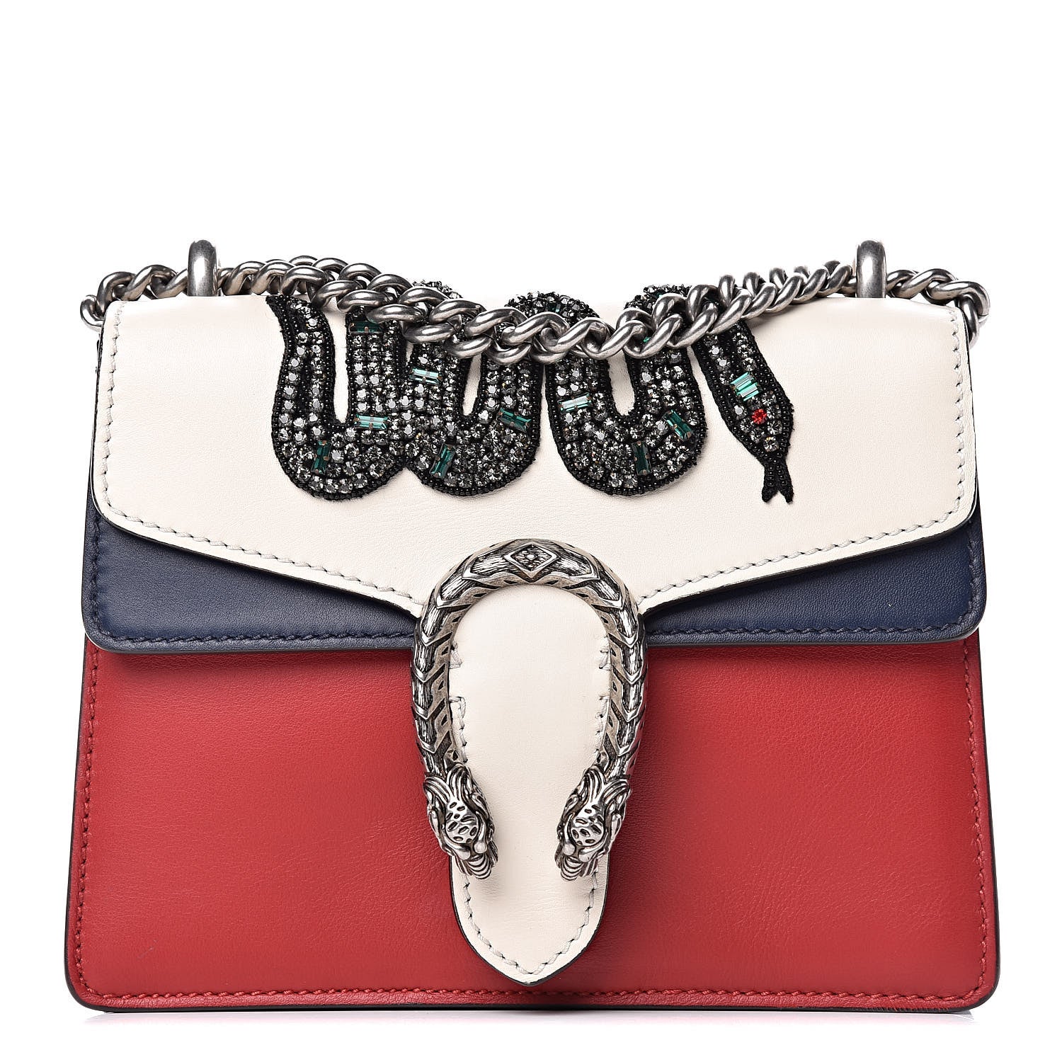 Gucci Calfskin Crystal Snake Embroidered Mini Dionysus Shoulder Bag Mystic White Hibiscus Red Blue Agata 1 of 10