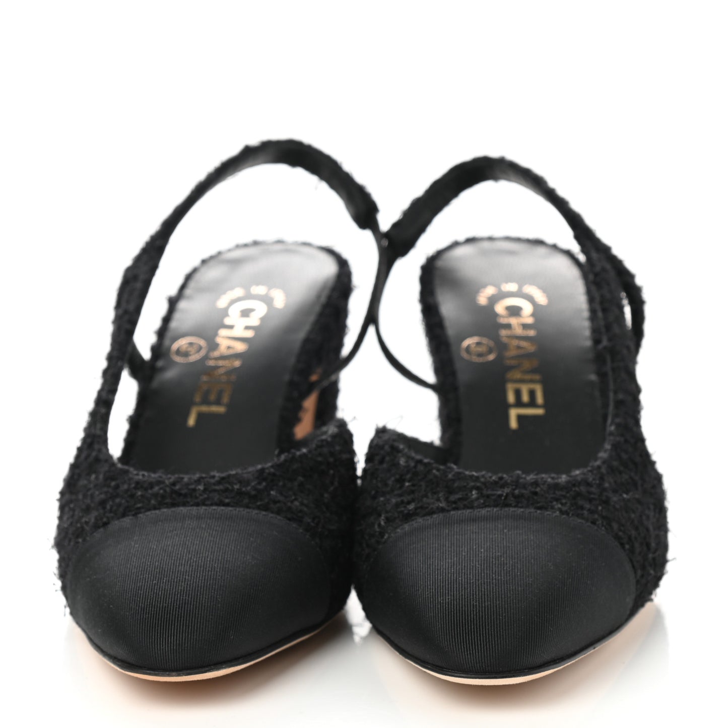 Tweed Cap Toe CC Slingback Pumps 35.5 Black