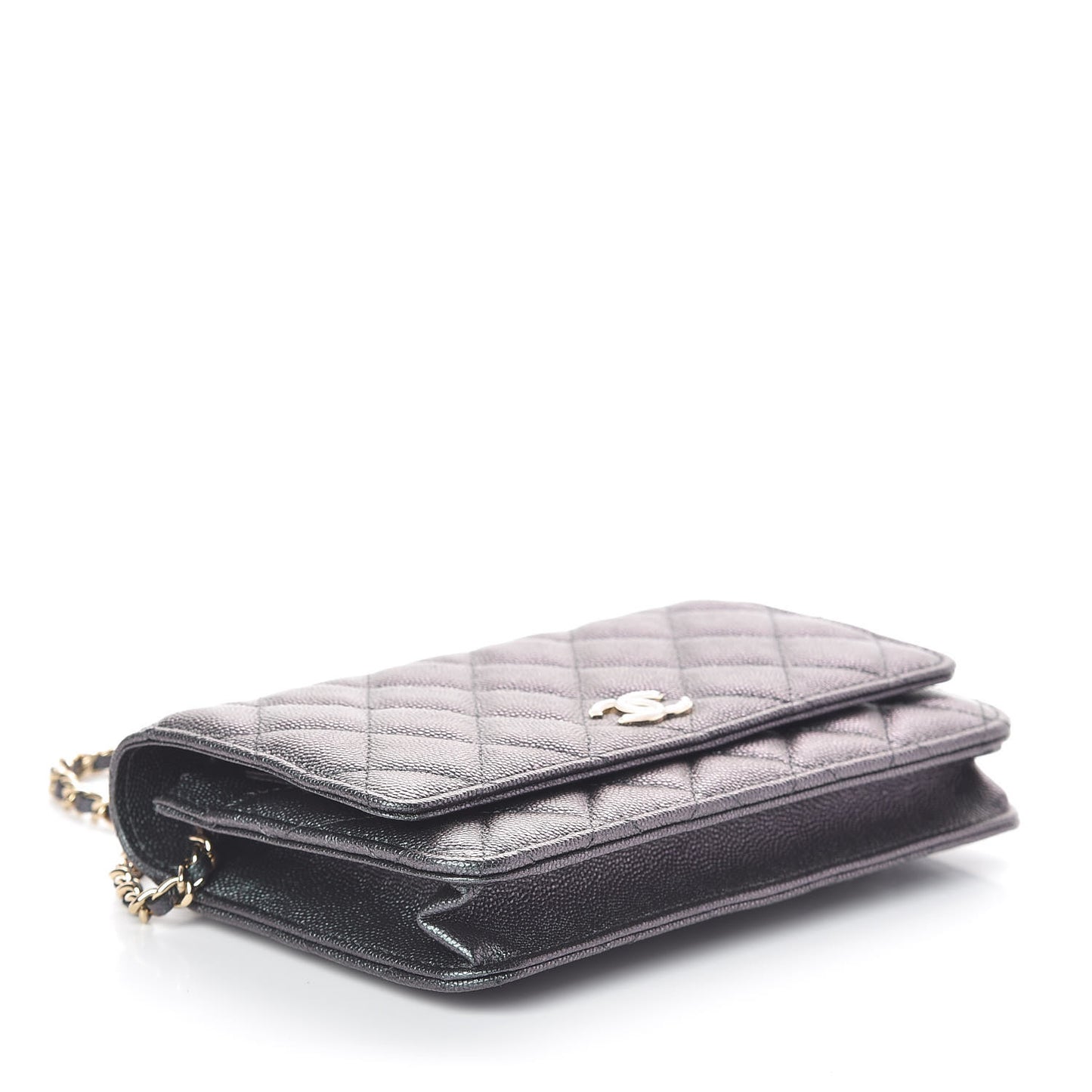 Iridescent Caviar Quilted Wallet On Chain WOC Black