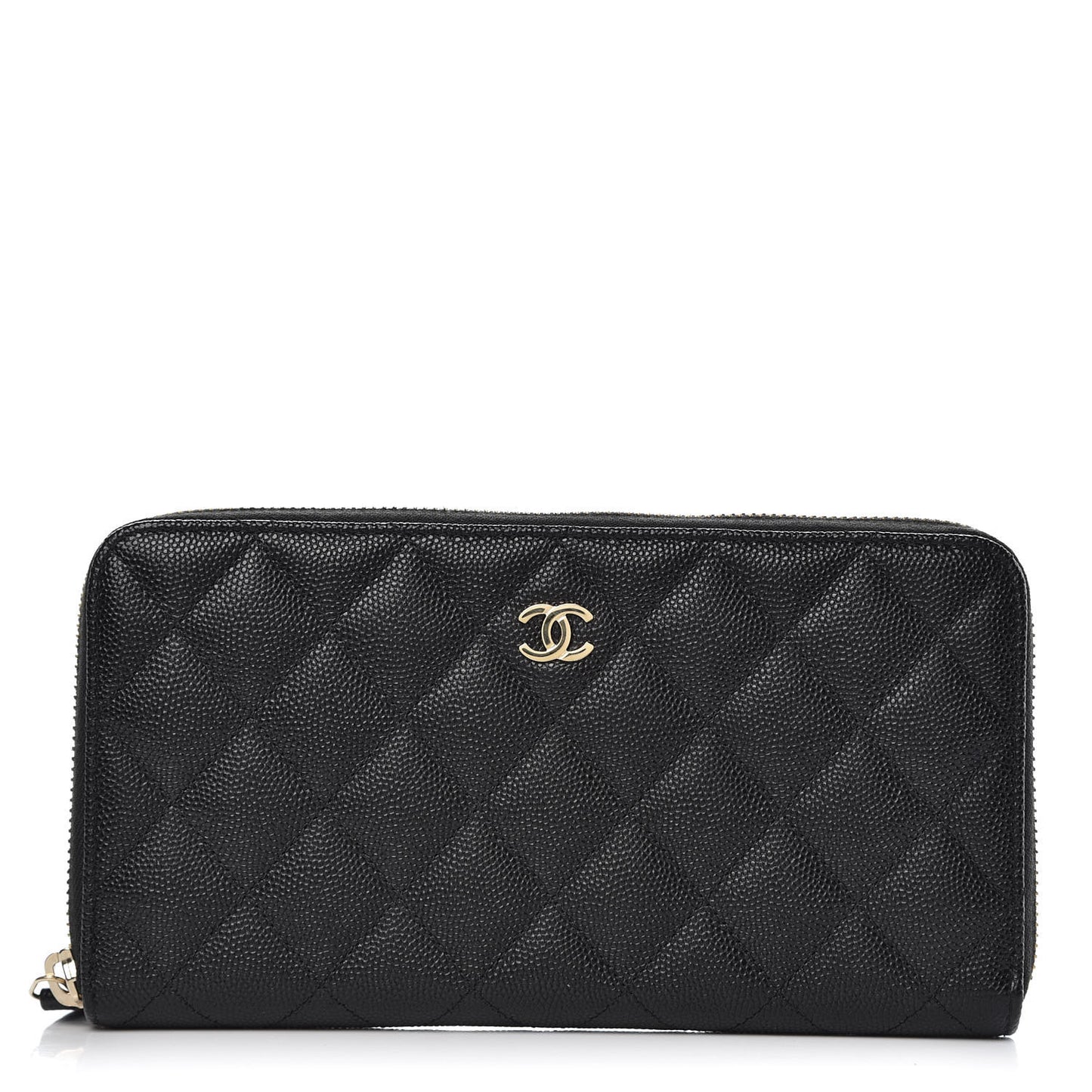 Caviar Quilted Large Gusset Zip Around Wallet Black