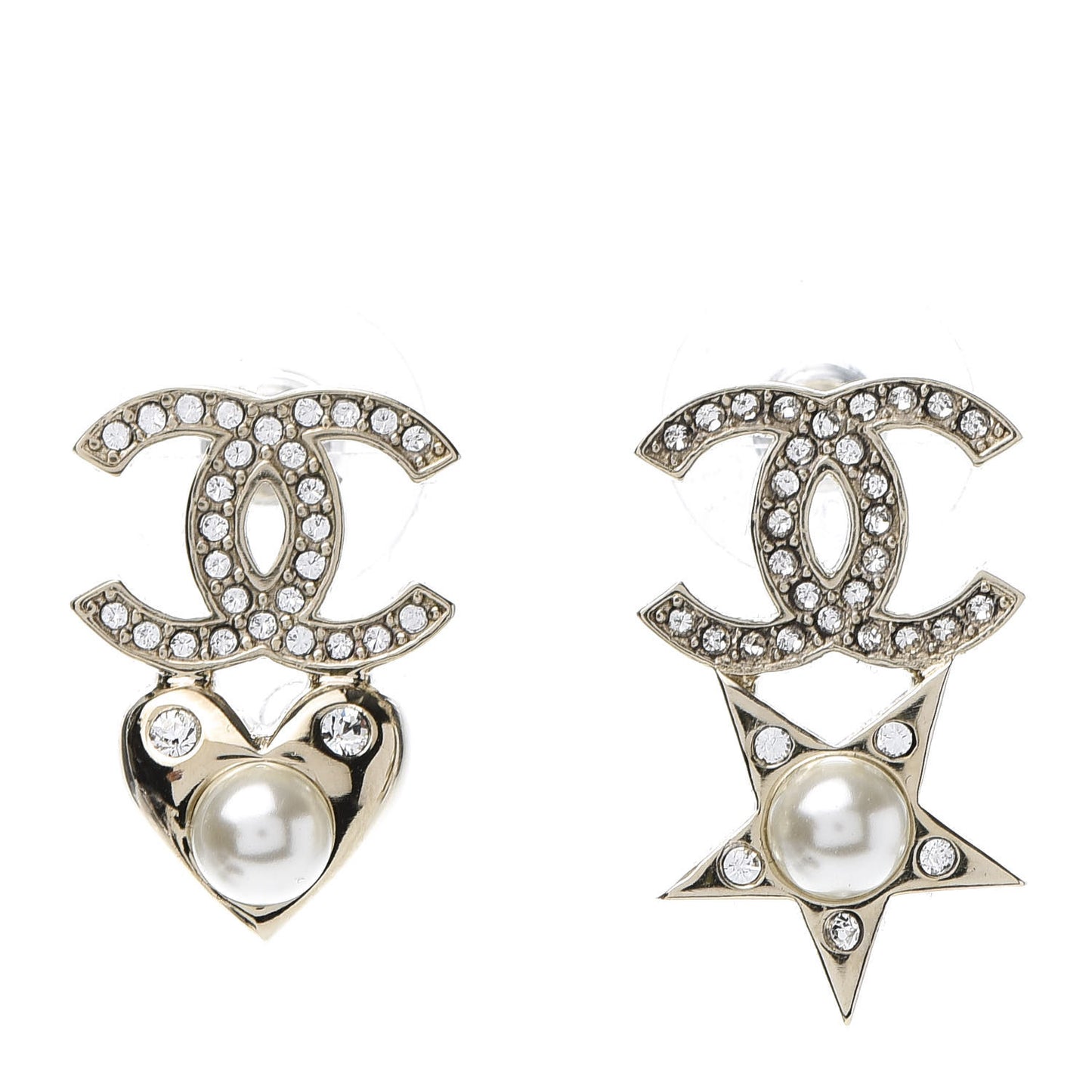 Crystal Pearl Charming Winter CC Star Heart Earrings Gold