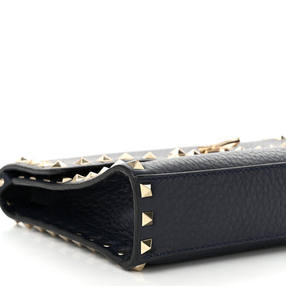 Valentino Garavani Pebbled Calfskin Medium Rockstud Flip Lock Crossbody Bag Navy 8 of 9