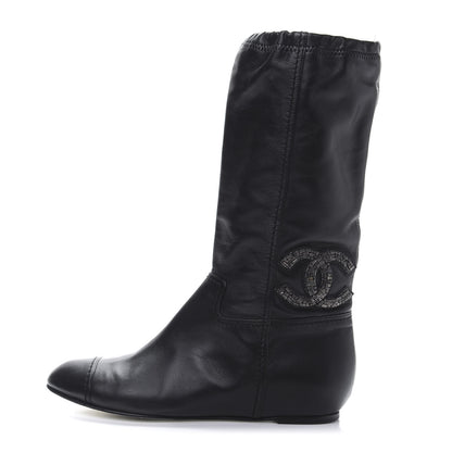 Chanel Lambskin Beaded CC Boots 37.5 Black 1 of 7