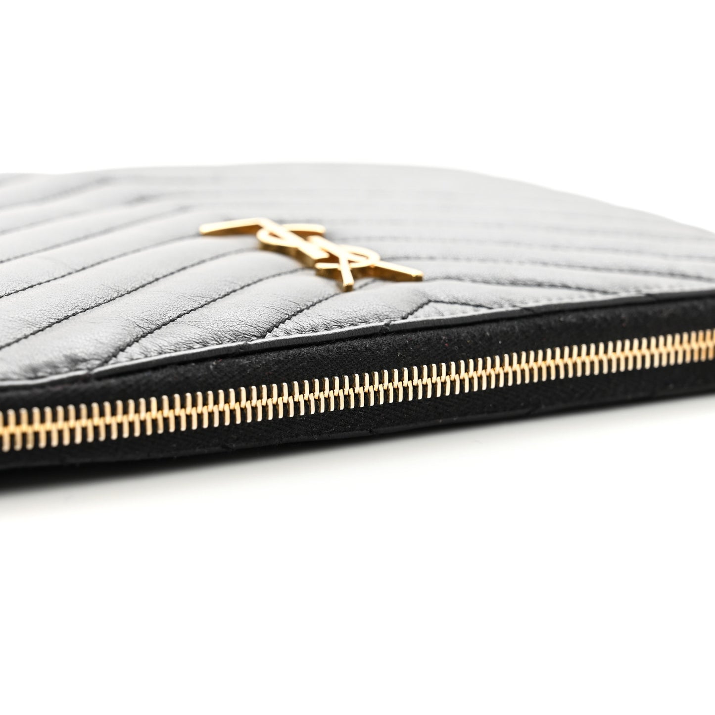 Calfskin Matelasse Chevron Monogram A5 Wristlet Black