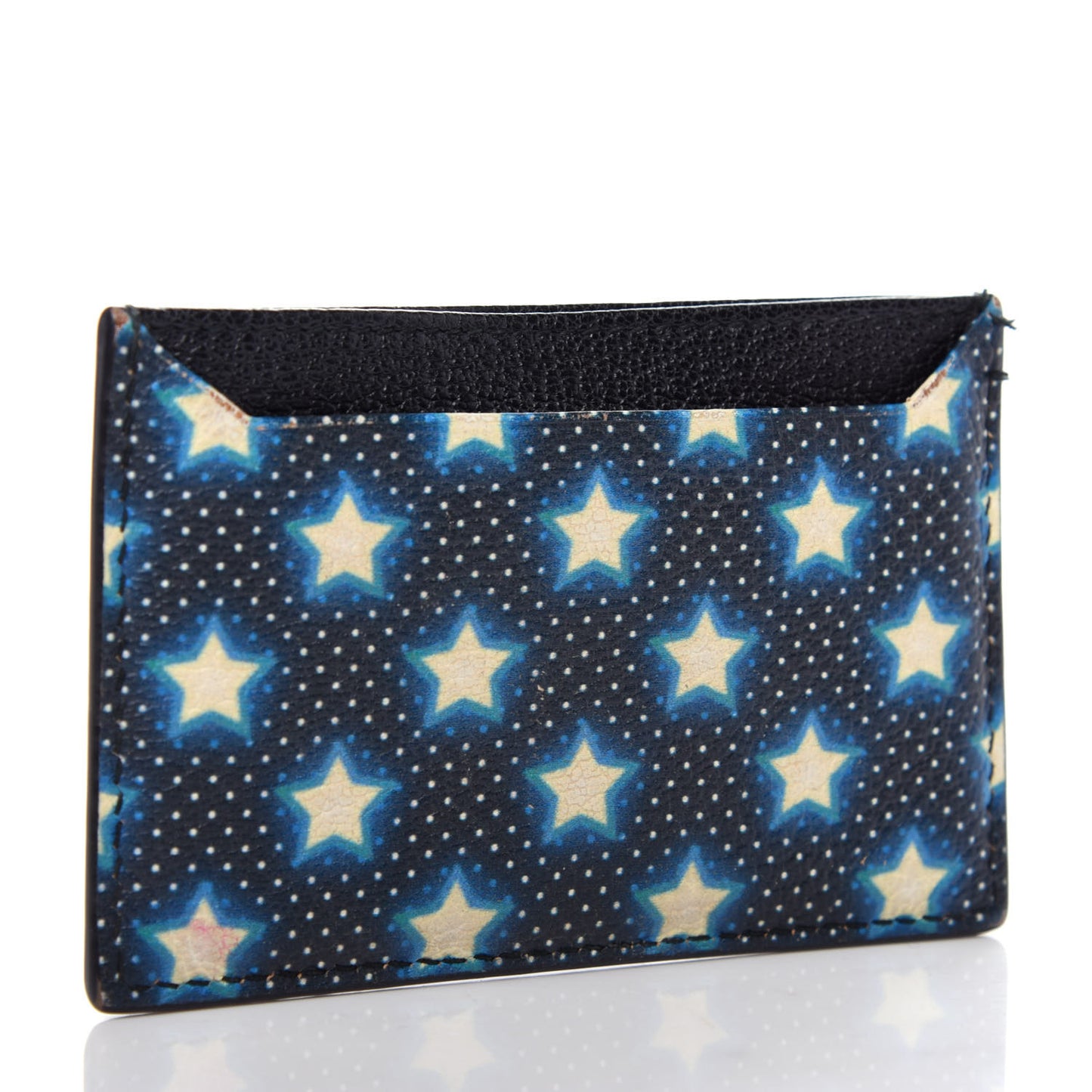Goatskin Madras Star Print Card Holder Black Multicolor