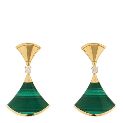 Bulgari 18K Yellow Gold Diamond Malachite Divas' Dream Earrings 1 of 5
