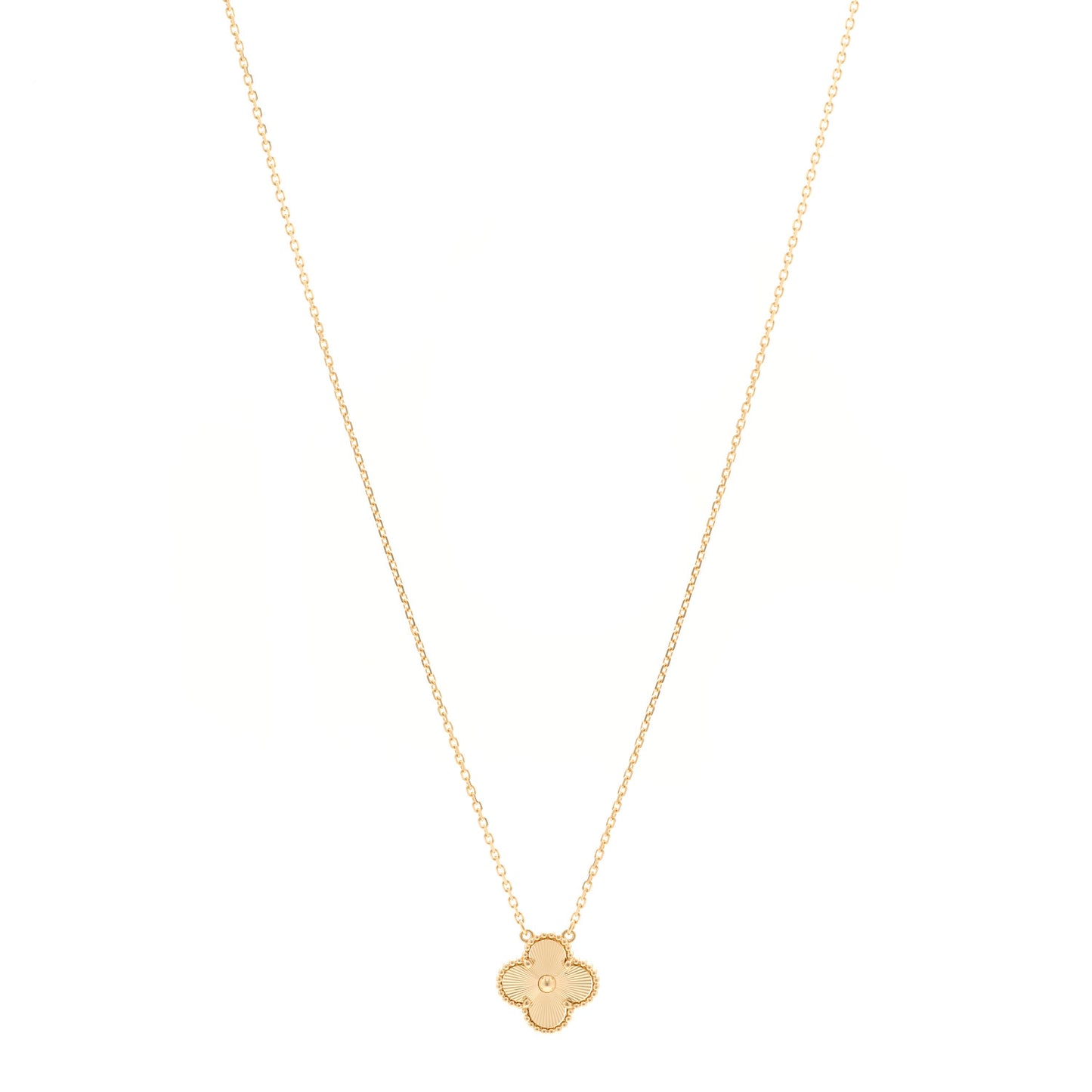 18K Yellow Gold Guilloche Vintage Alhambra Pendant Necklace