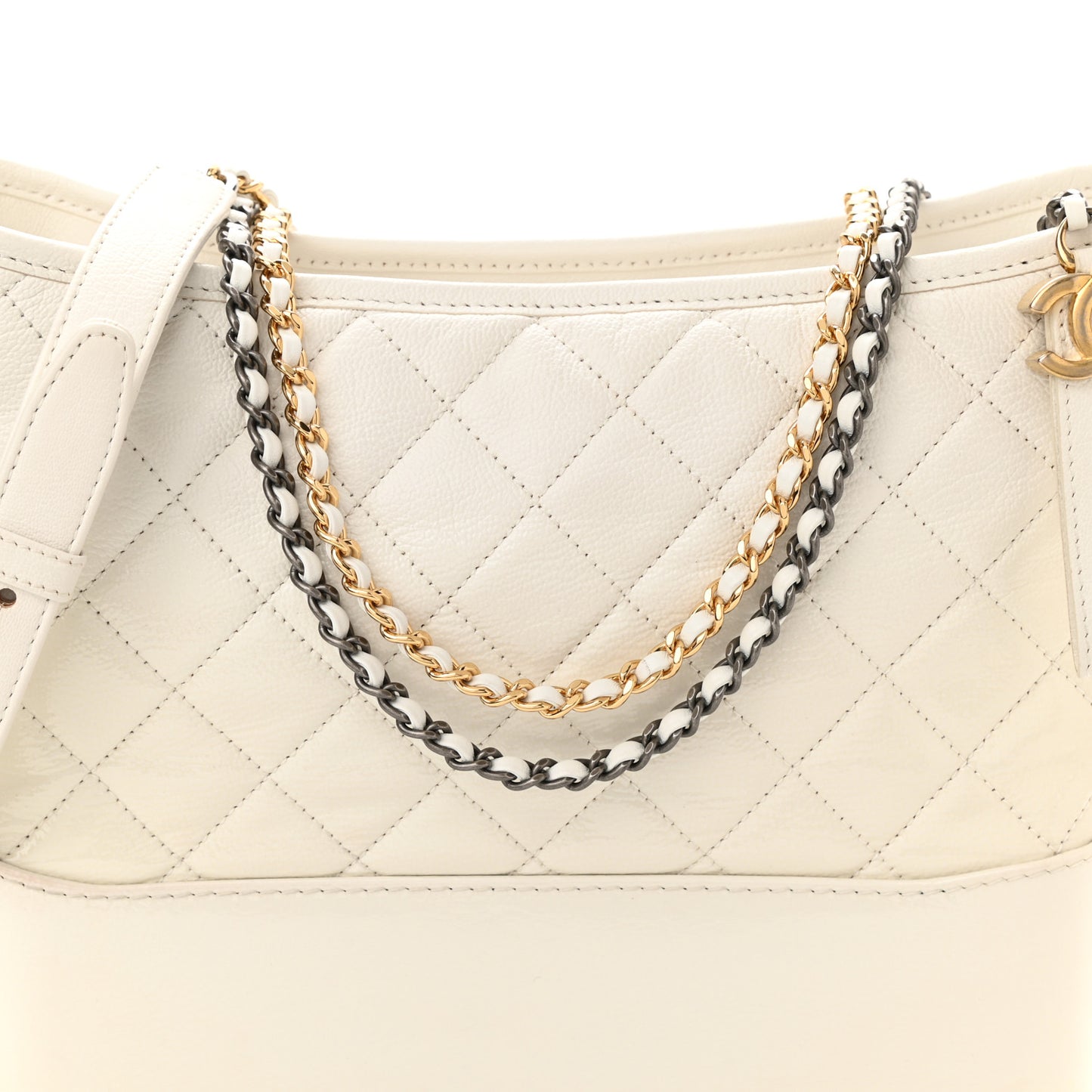 Patent Goatskin Quilted Medium Gabrielle Hobo White