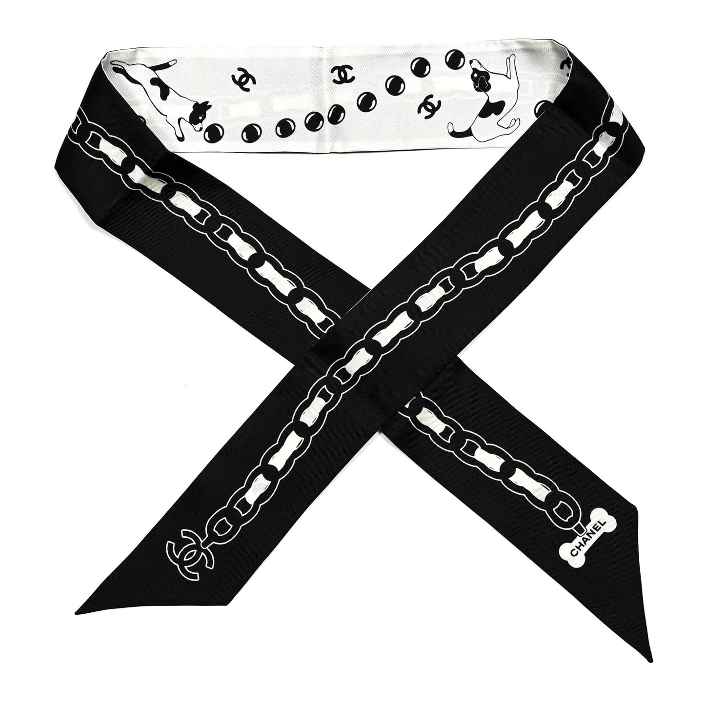 Silk CC Puppies Slim Bandeau Scarf Black Ecru