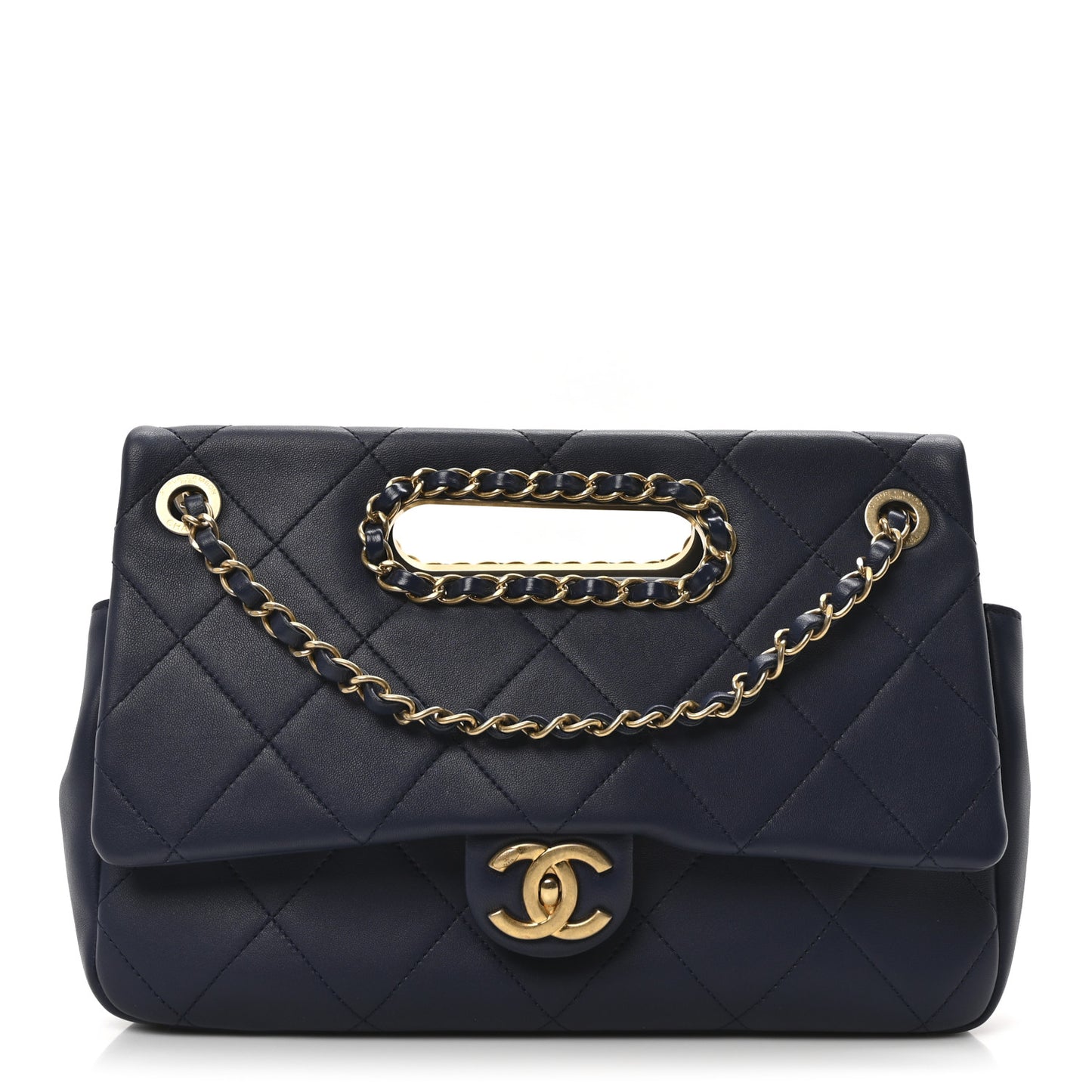 Lambskin A Real Catch Flap Bag Navy Blue