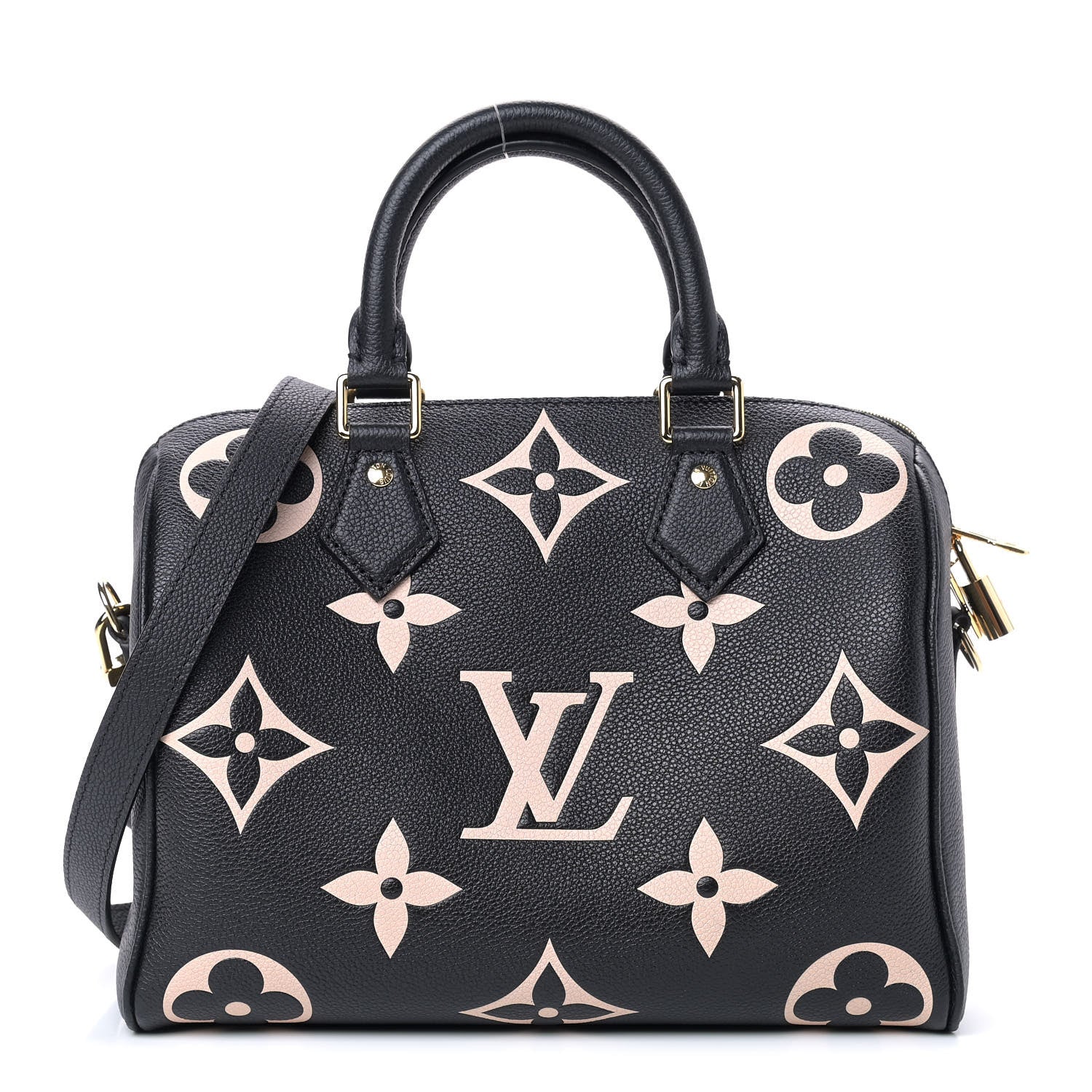 Louis Vuitton Empreinte Monogram Giant Speedy Bandouliere 25 Black Beige 1 of 8
