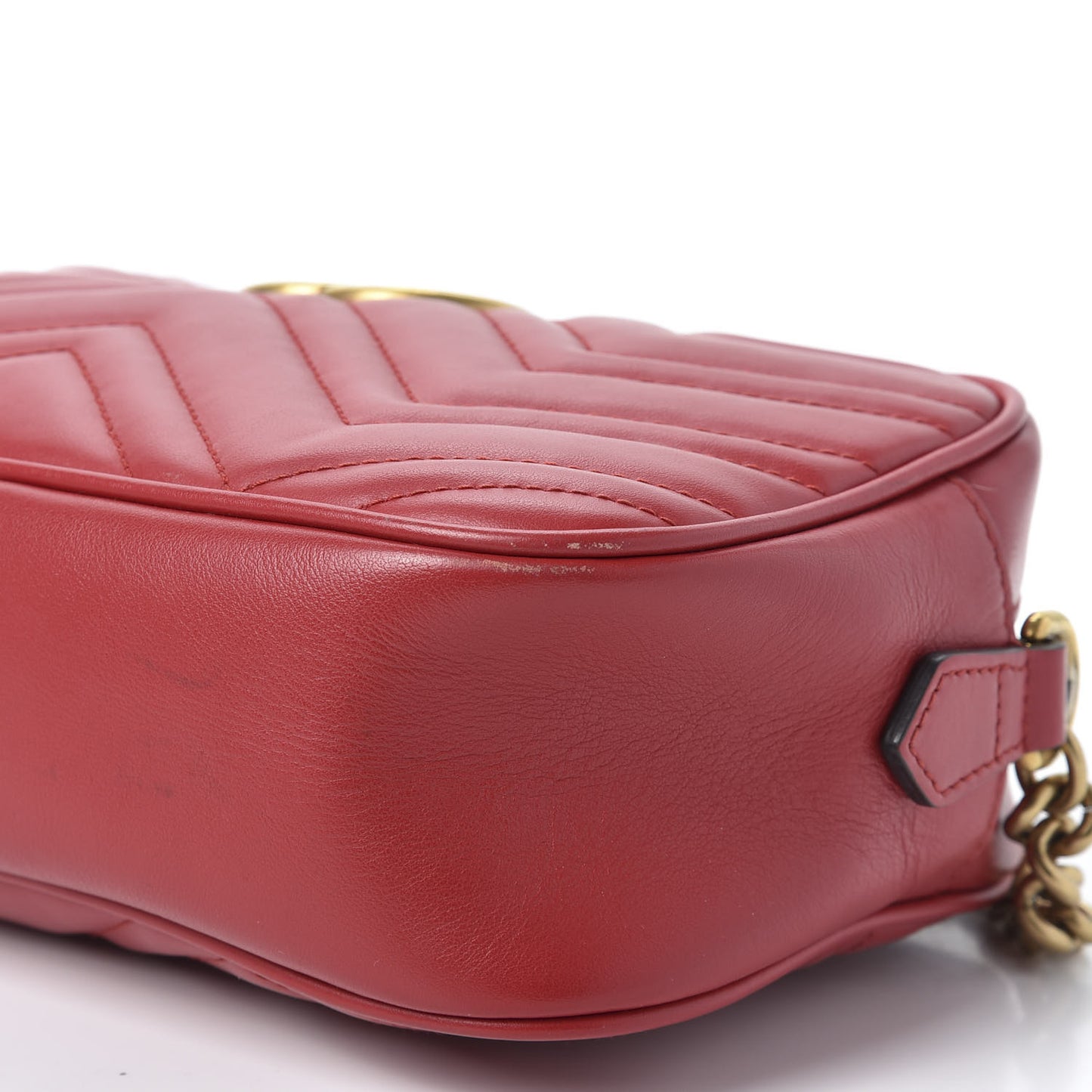 Calfskin Matelasse Small GG Marmont Chain Shoulder Bag Hibiscus Red