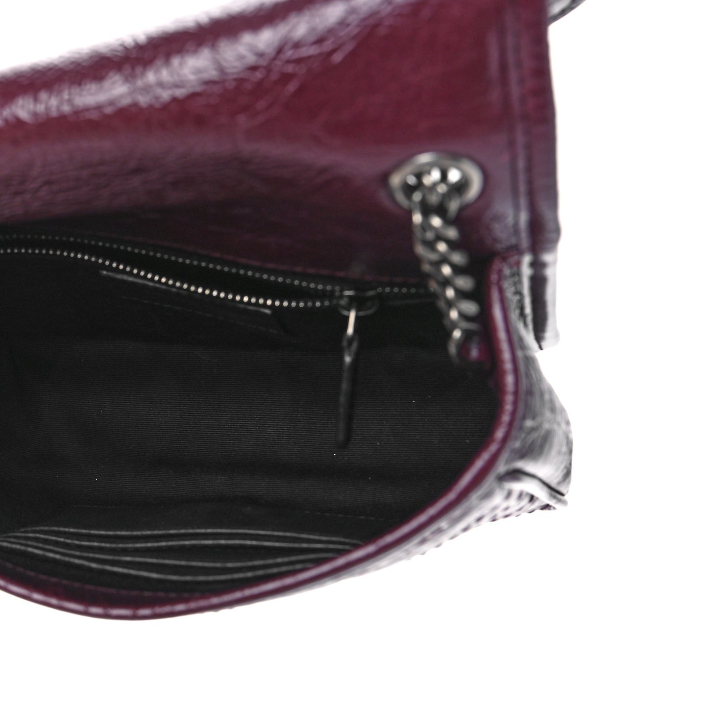 Crinkled Calfskin Matelasse Monogram Niki Chain Wallet Dark Legion Red