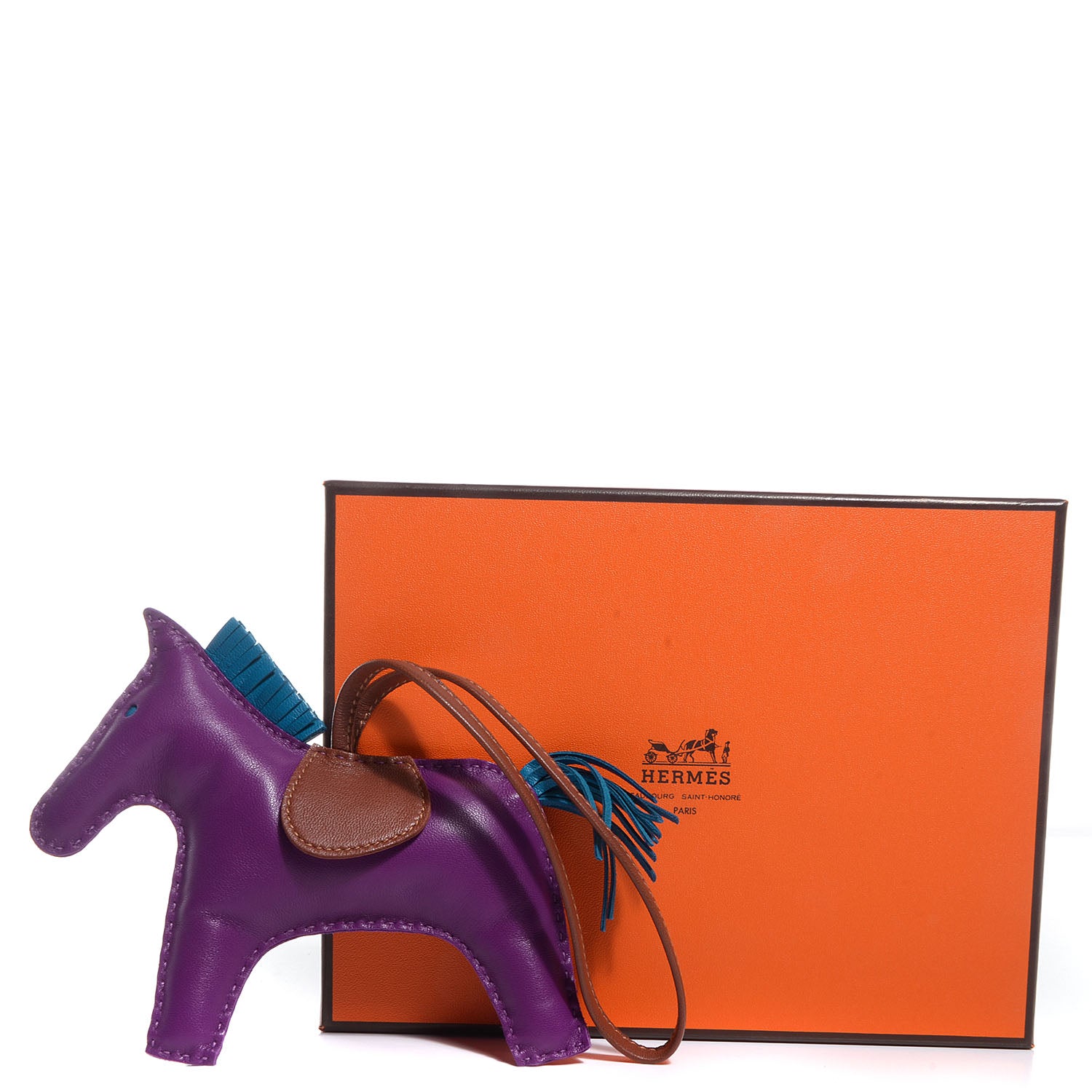 Hermes Milo Lambskin Grigri Rodeo Horse Bag Charm GM Anemone Bleu Izmir Fauve 4 of 4