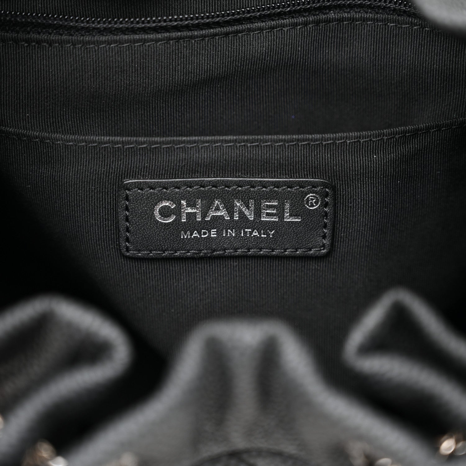 Chanel Caviar Flat Quilted CC Chain Bucket Drawstring Bag Navy 6 of 10