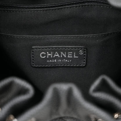 Chanel Caviar Flat Quilted CC Chain Bucket Drawstring Bag Navy 6 of 10