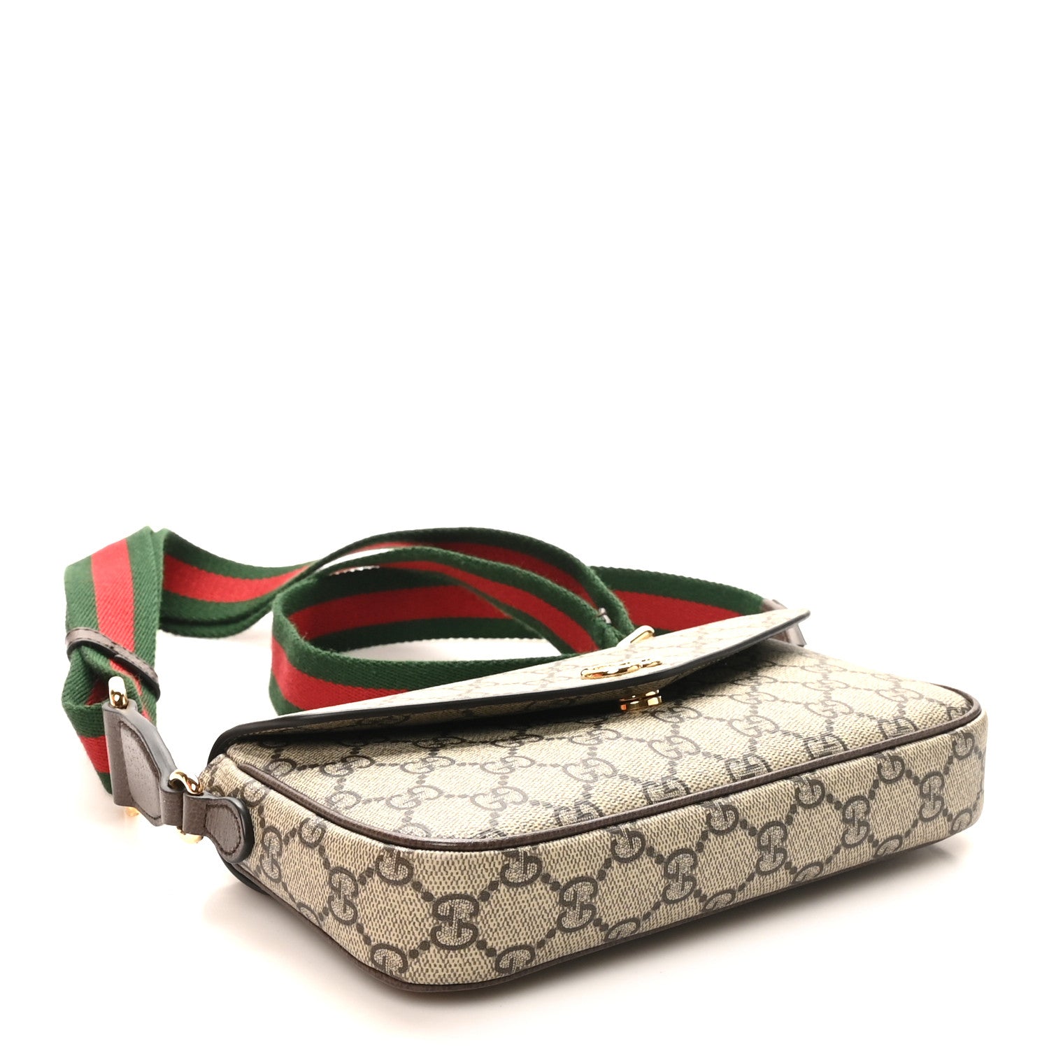 Gucci GG Supreme Monogram Textured Dollar Calfskin Web Mini Ophidia Envelope Shoulder Bag Beige Ebony New Acero 3 of 10