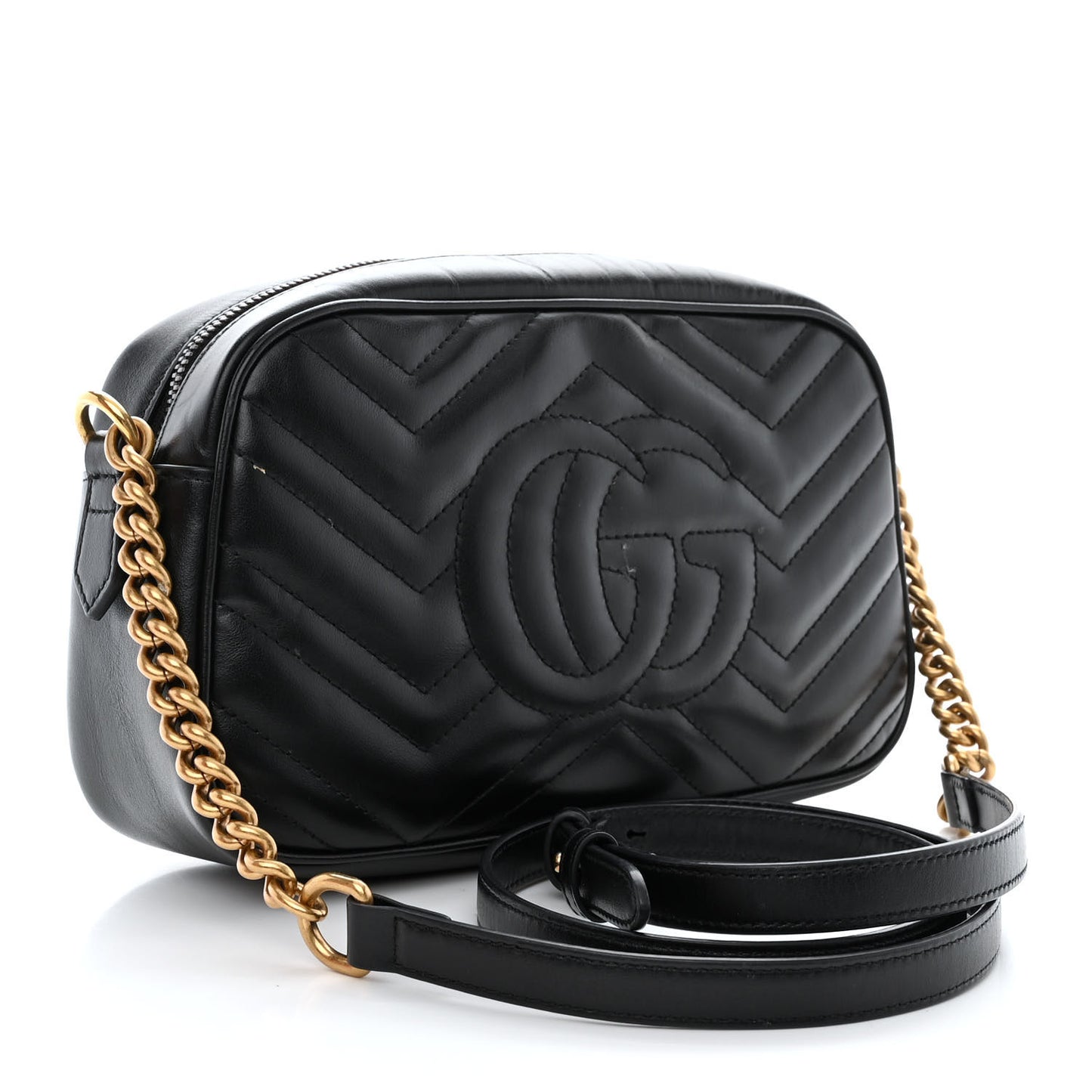 Calfskin Matelasse Small GG Marmont Chain Shoulder Bag Black
